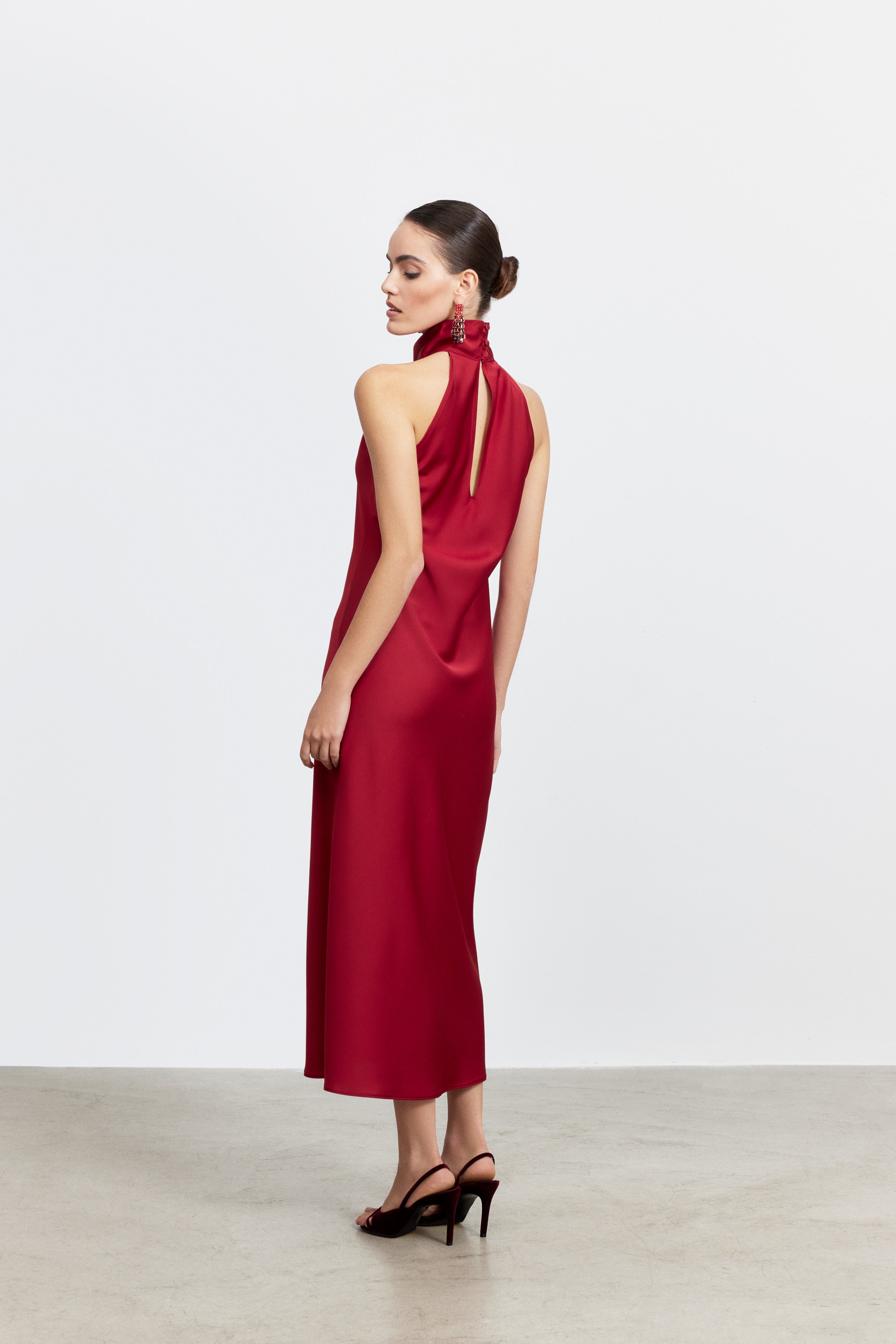 AUDREY STANDING COLLAR SATIN DRESS | PASTEL PINK