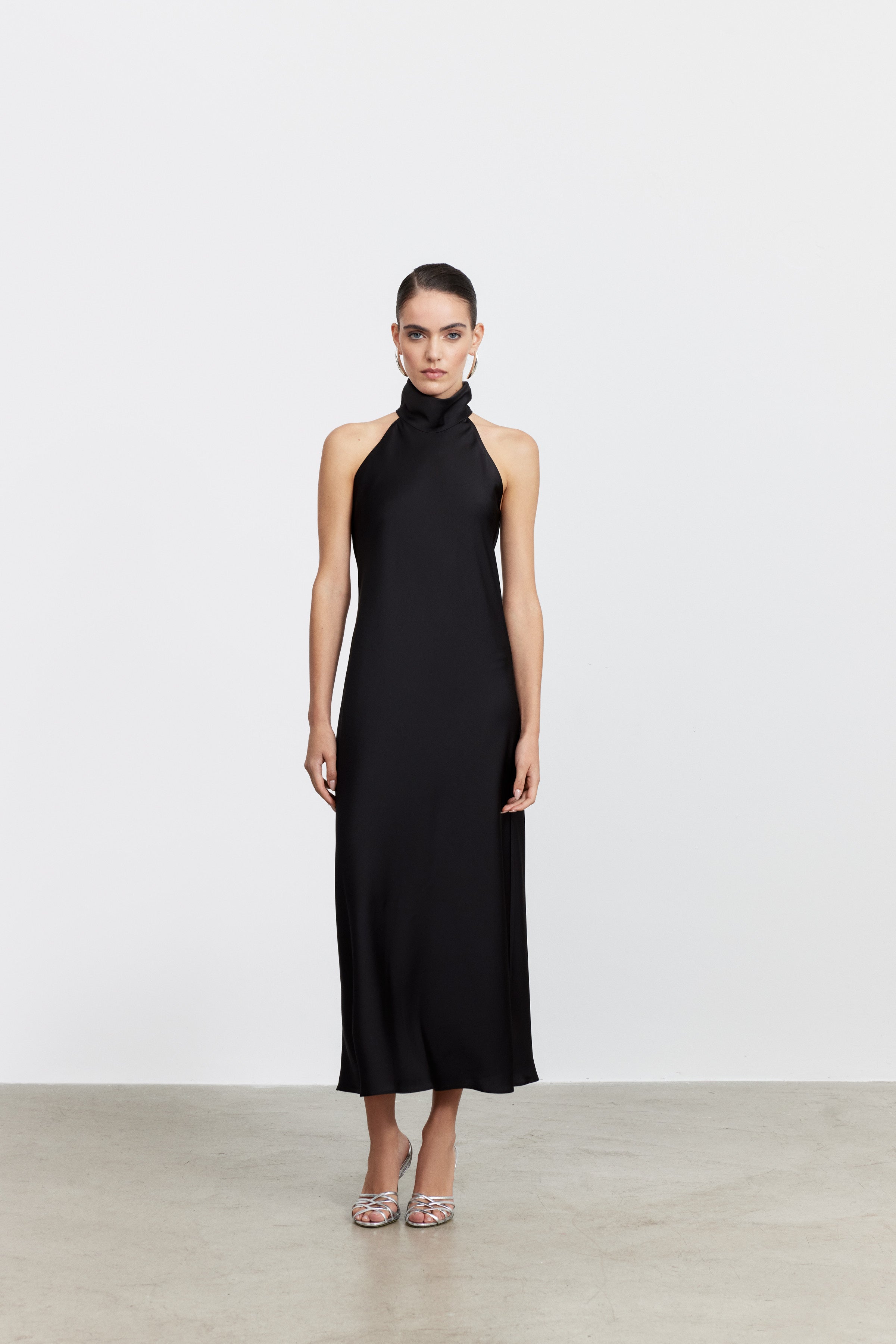 AUDREY STANDING COLLAR SATIN DRESS | PASTEL PINK