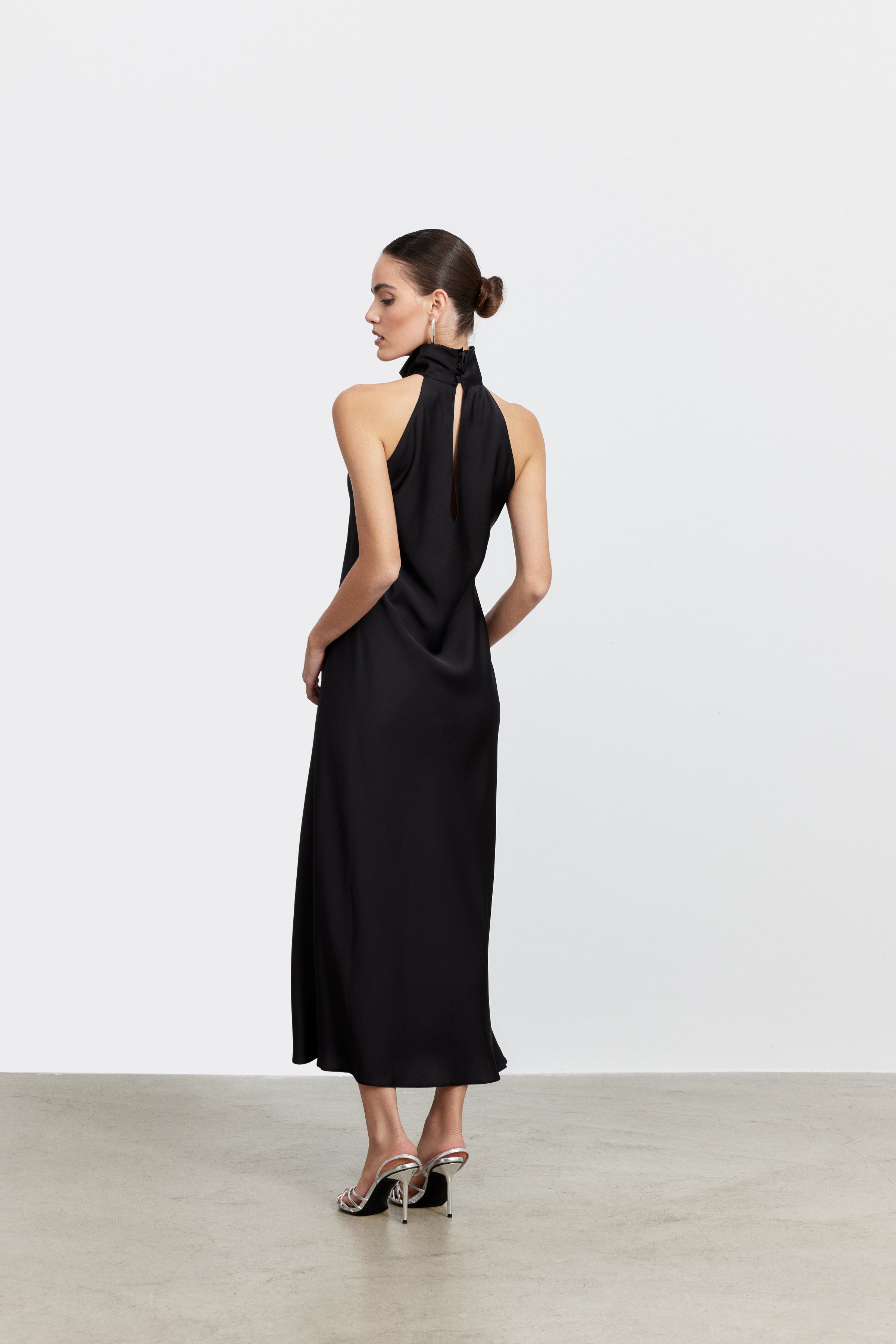 AUDREY STANDING COLLAR SATIN DRESS | PASTEL PINK