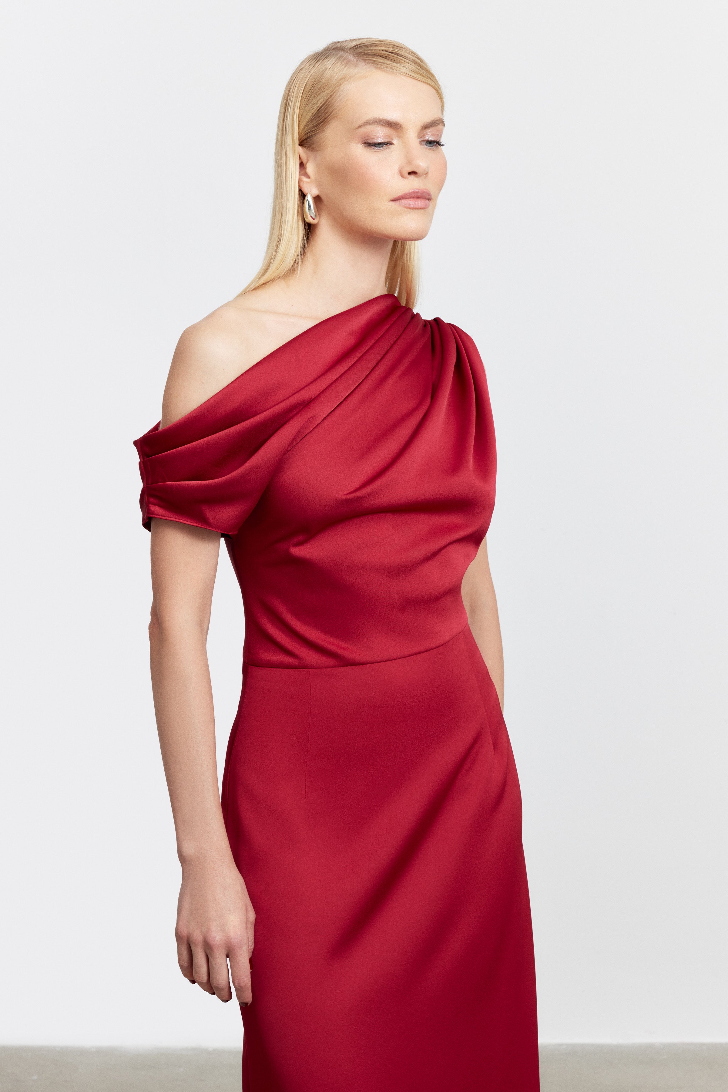 ALEXANDRA DRAPED MINI SATIN DRESS | BURGUNDY