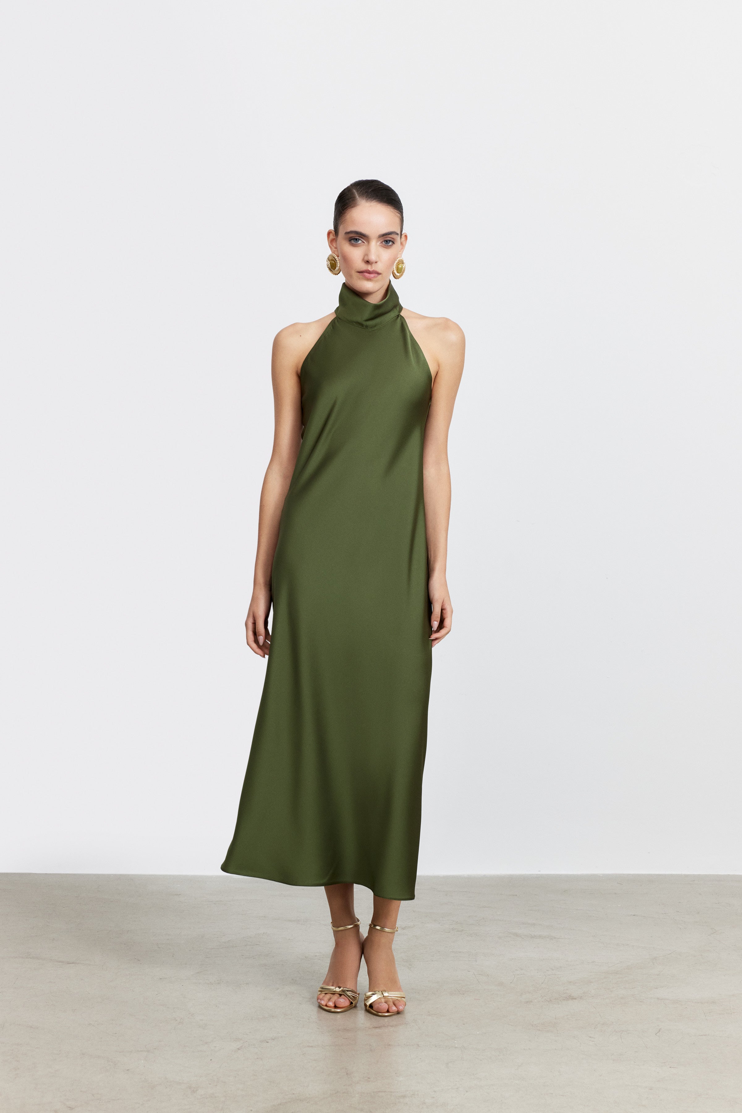 AUDREY STANDING COLLAR SATIN DRESS | PASTEL PINK