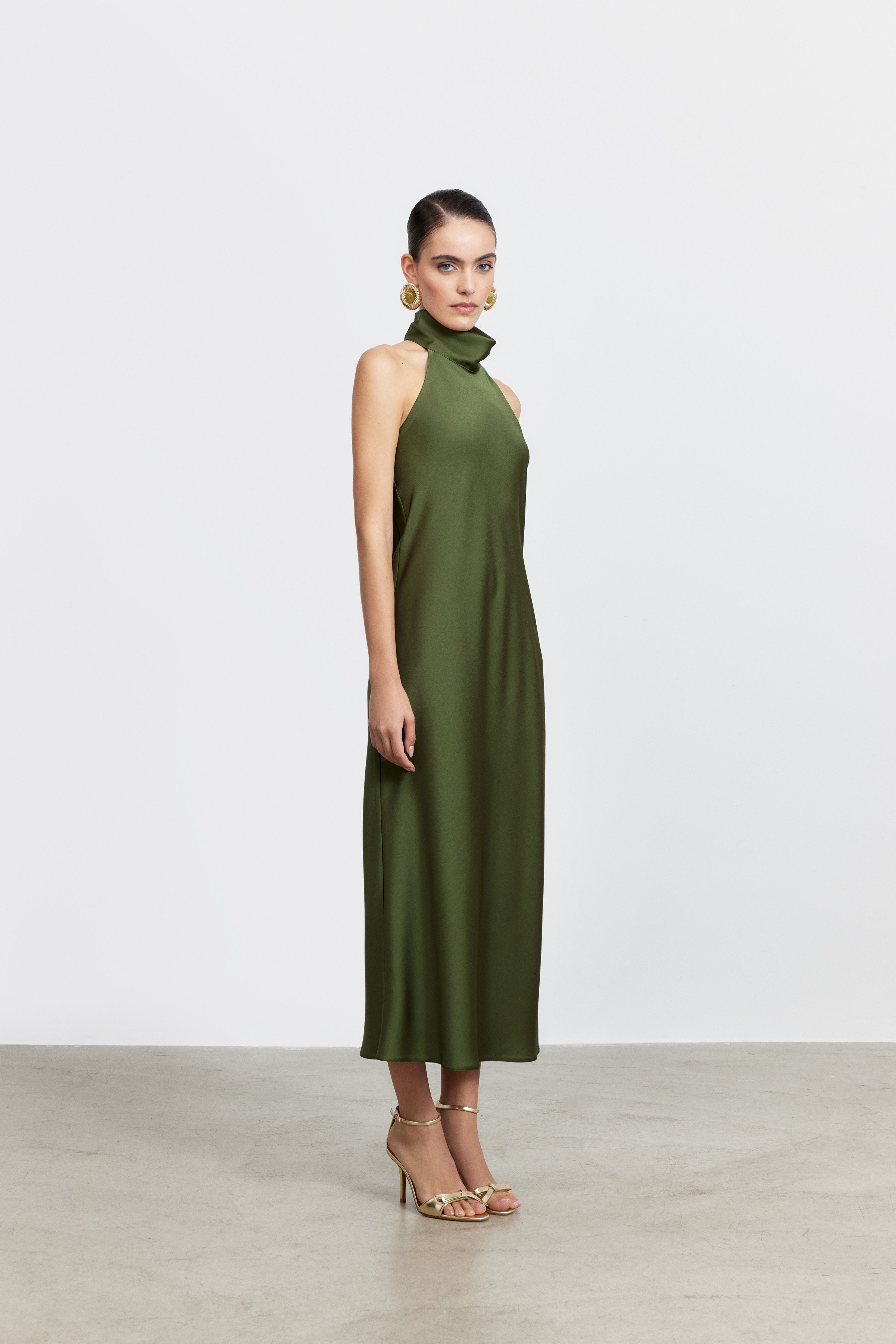 AUDREY STANDING COLLAR SATIN DRESS | PASTEL PINK