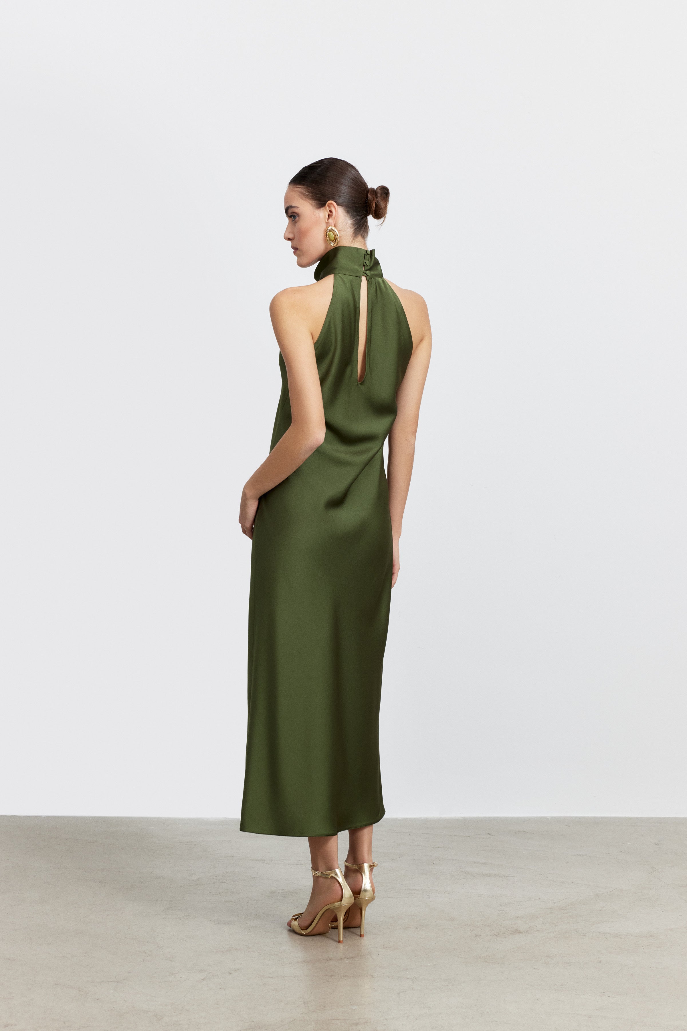 AUDREY STANDING COLLAR SATIN DRESS | PASTEL PINK