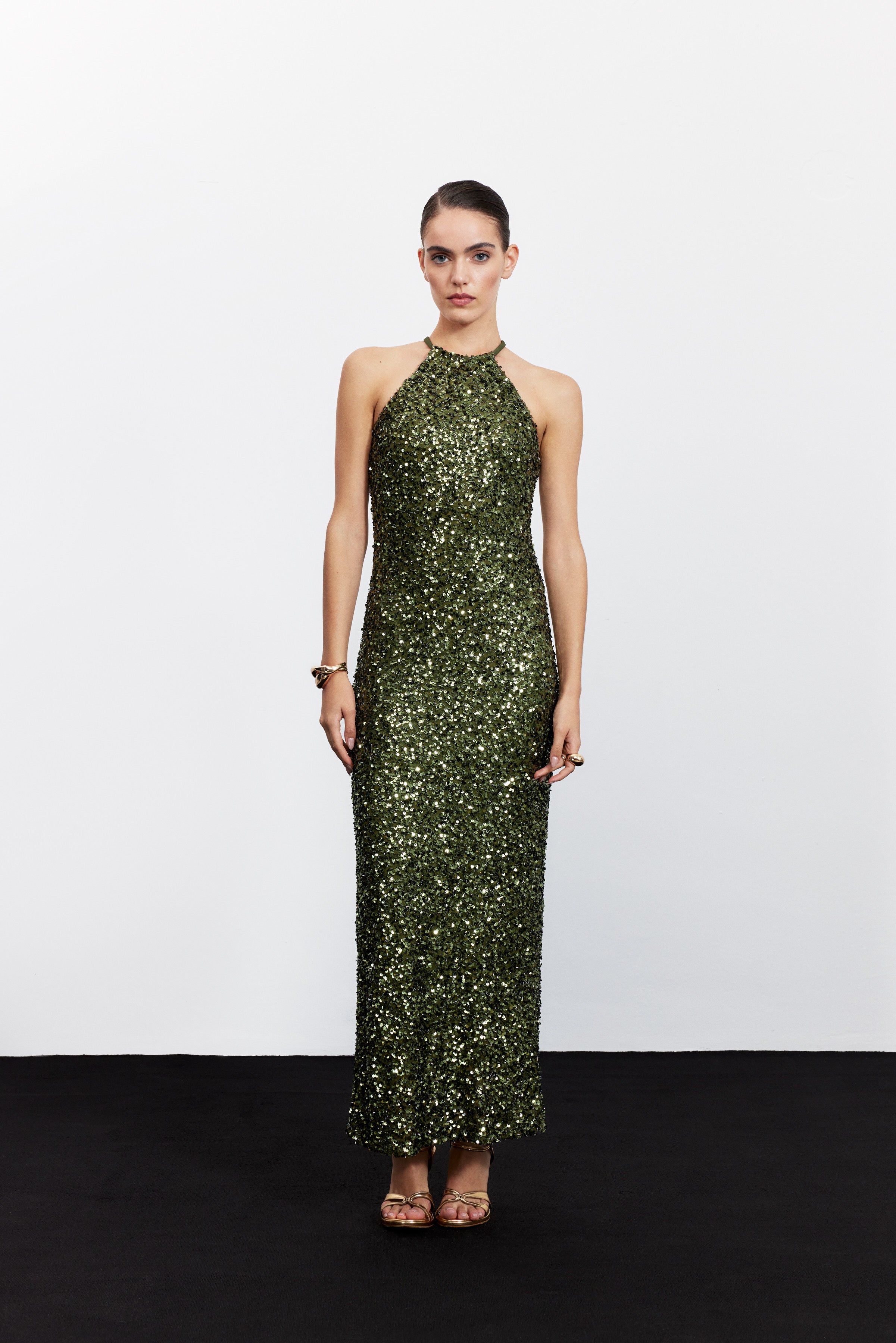 GEORGINA HALTER YAKA PAYET ELBİSE | HAKİ