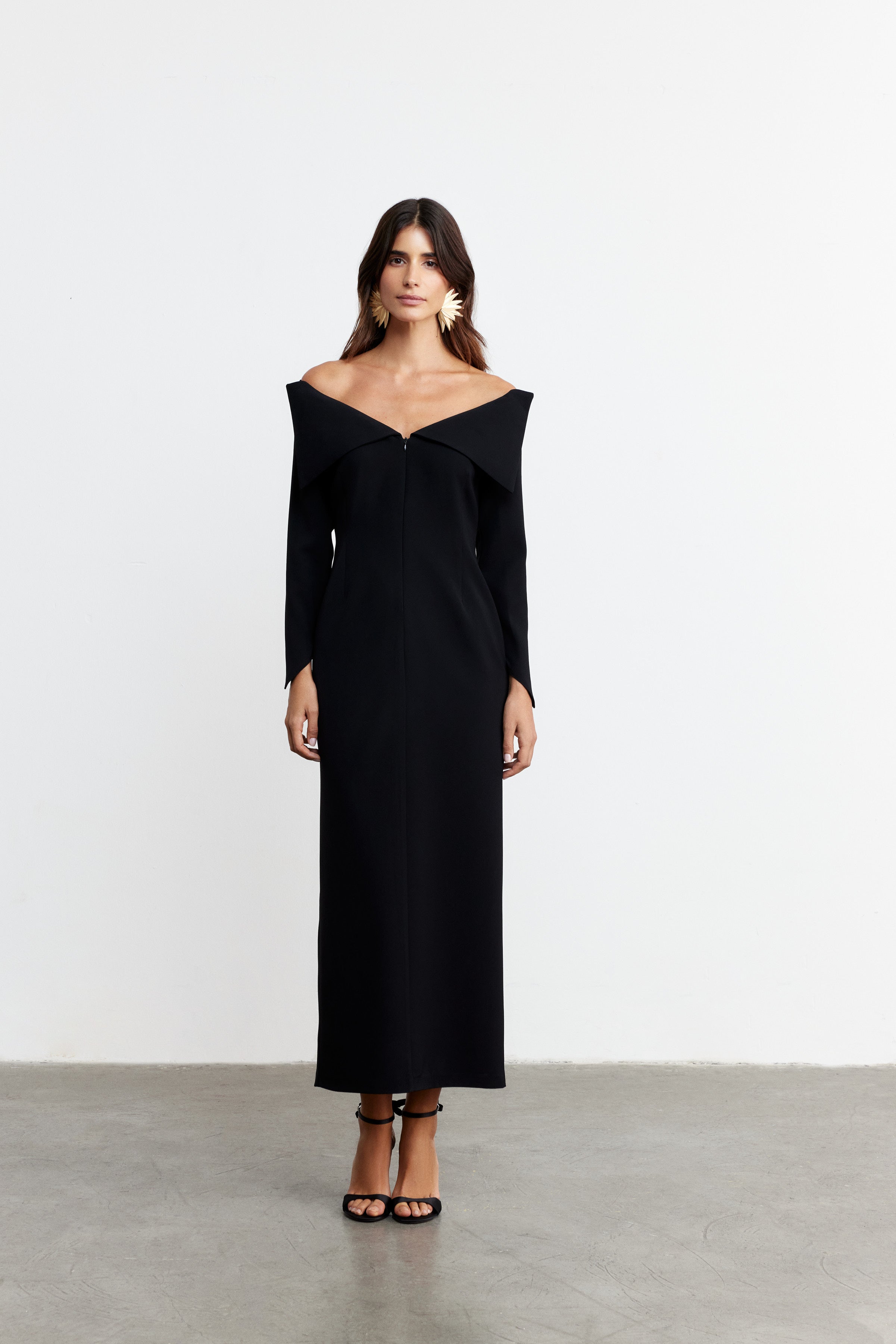 SIMONE KAYIK YAKA TASARIM ELBİSE | SİYAH