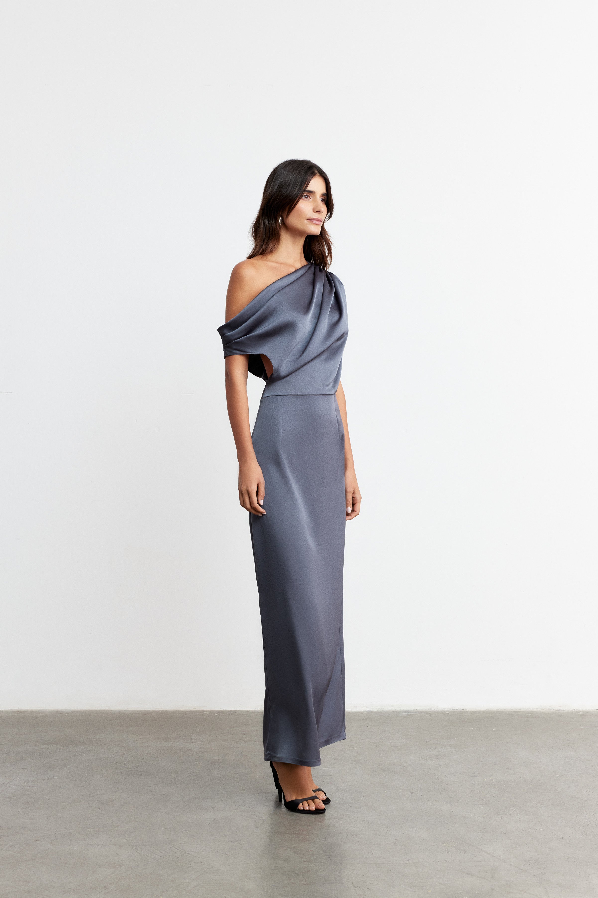 ALEXANDRA DRAPED MINI SATIN DRESS | BURGUNDY