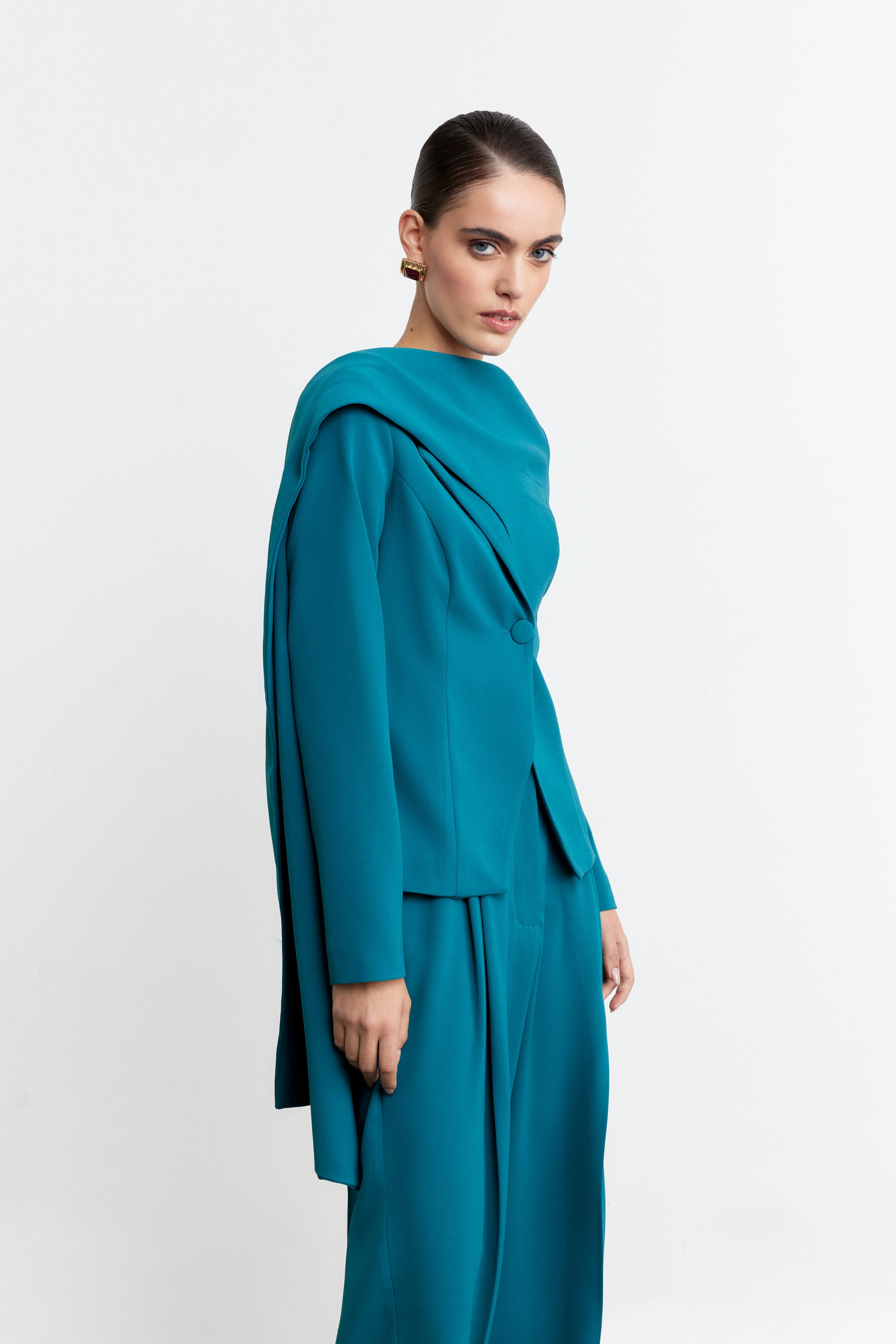 GRACE FULAR DETAYLI BLAZER | PETROL MAVİ