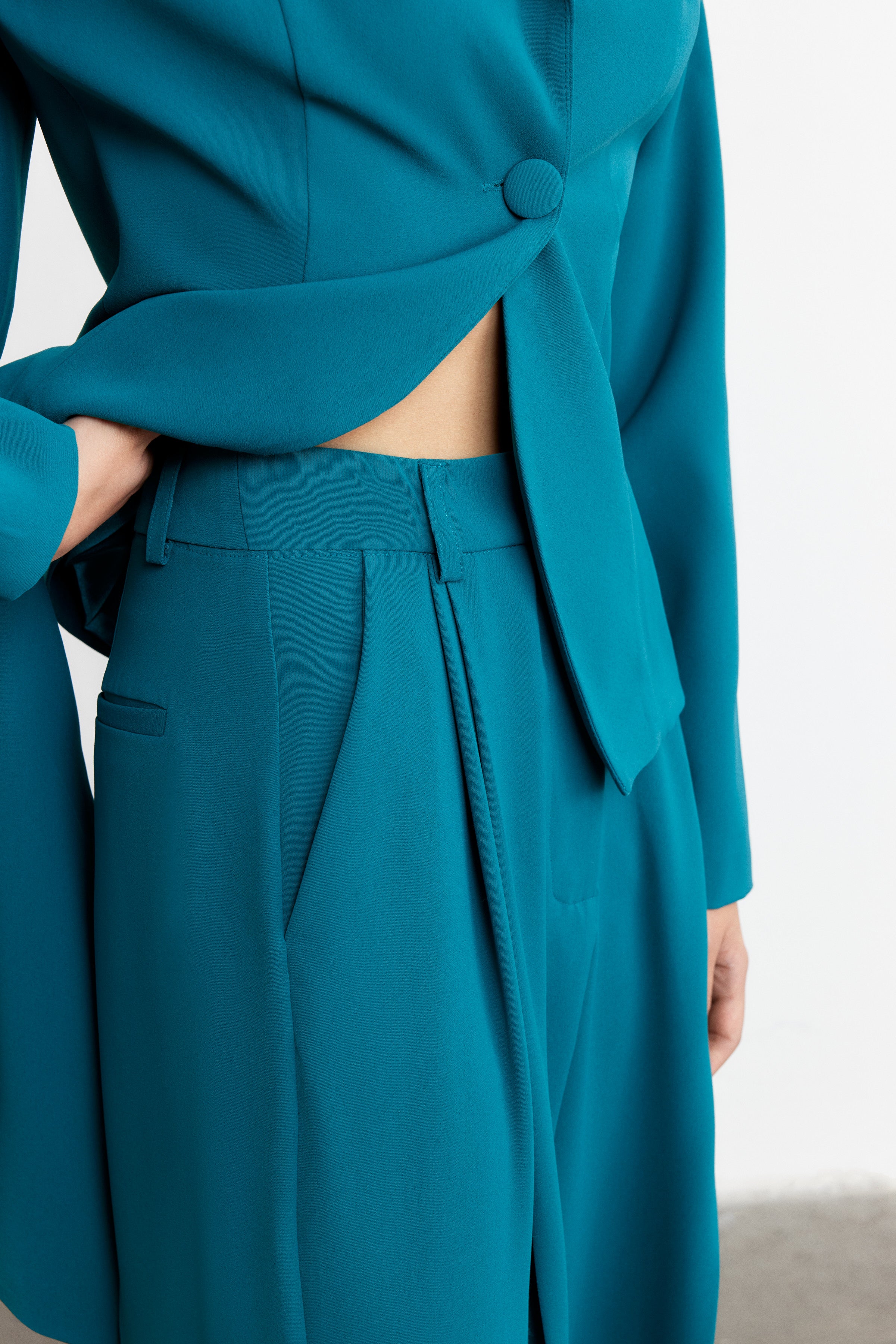 JONES PİLELİ FLOW WIDE-LEG PANTOLON | PETROL MAVİ