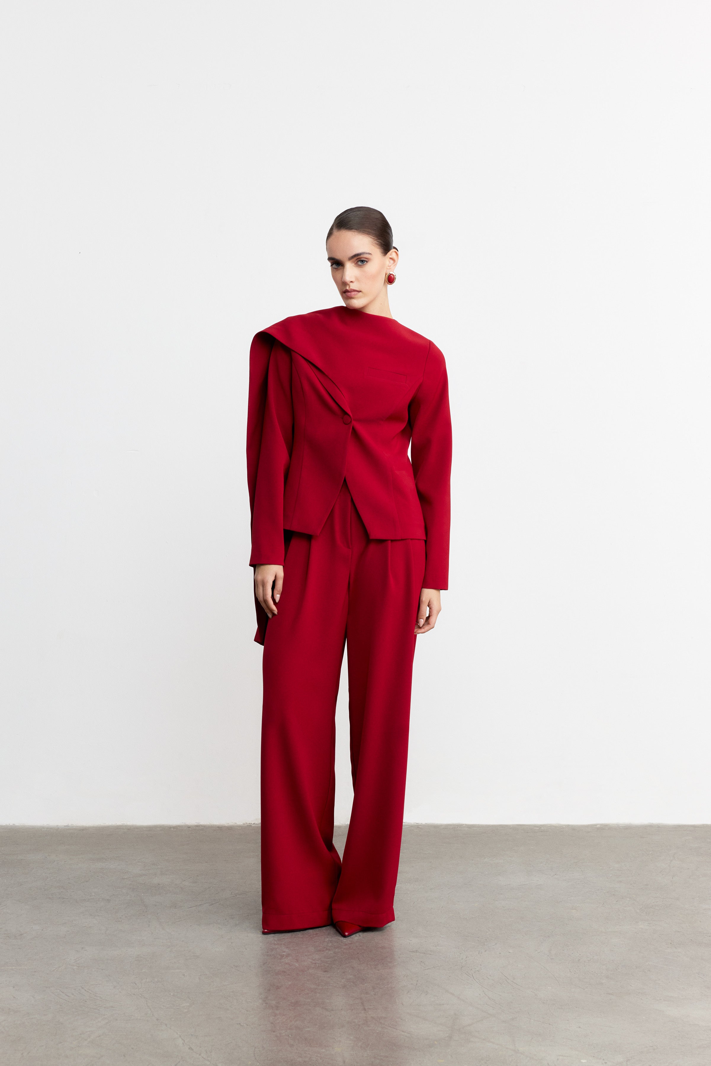 JONES PİLELİ FLOW WIDE-LEG PANTOLON | KOYU KIRMIZI