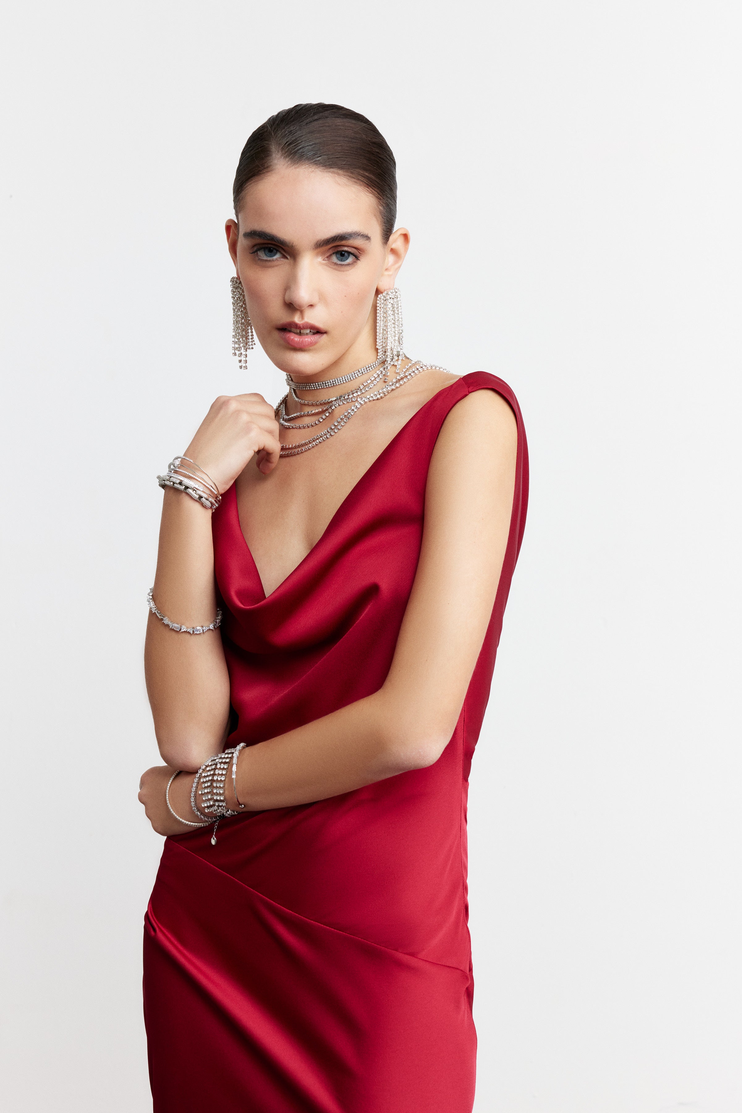 VIVIENNE DRAPELİ SATEN ELBİSE | KOYU KIRMIZI