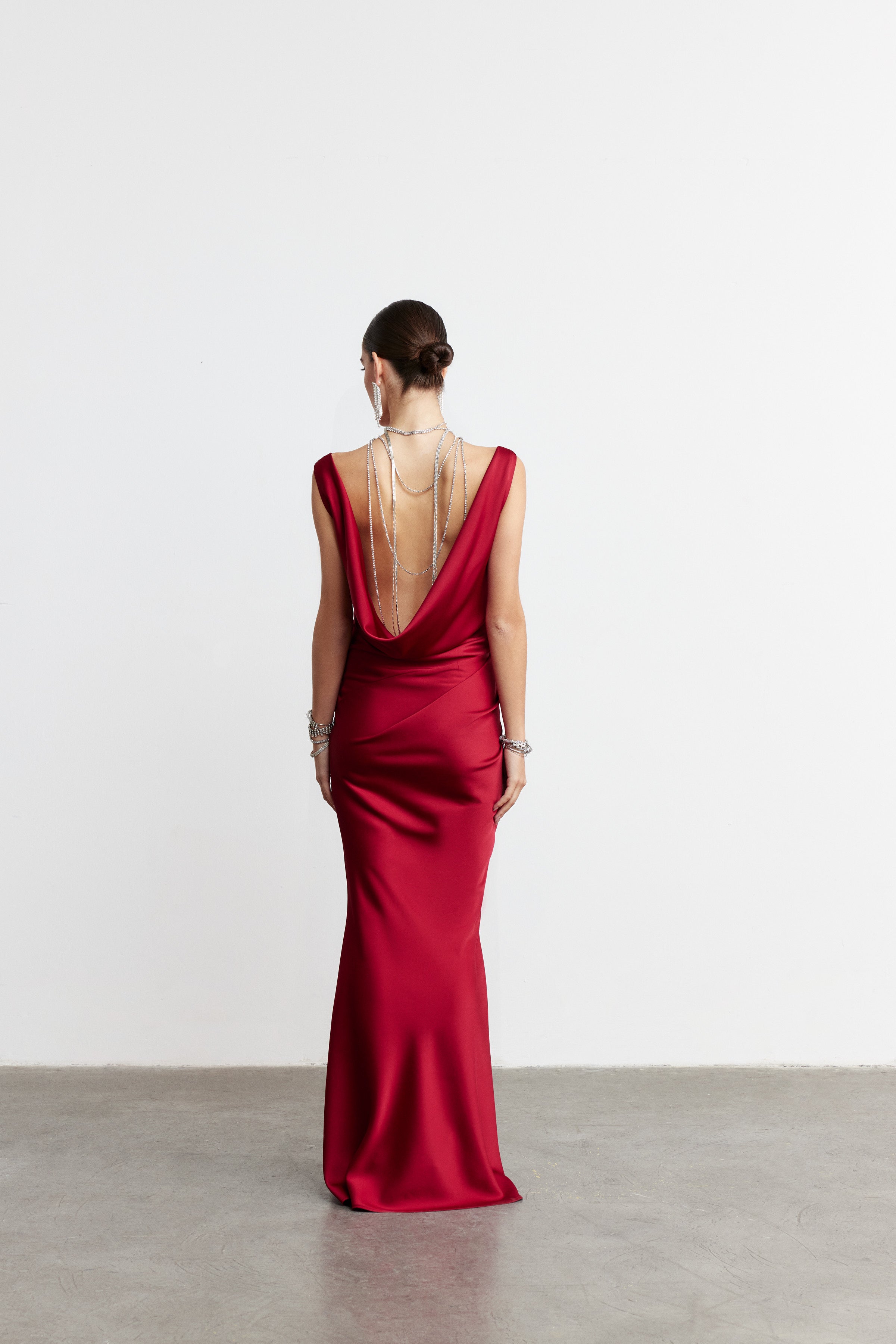 VIVIENNE DRAPELİ SATEN ELBİSE | KOYU KIRMIZI