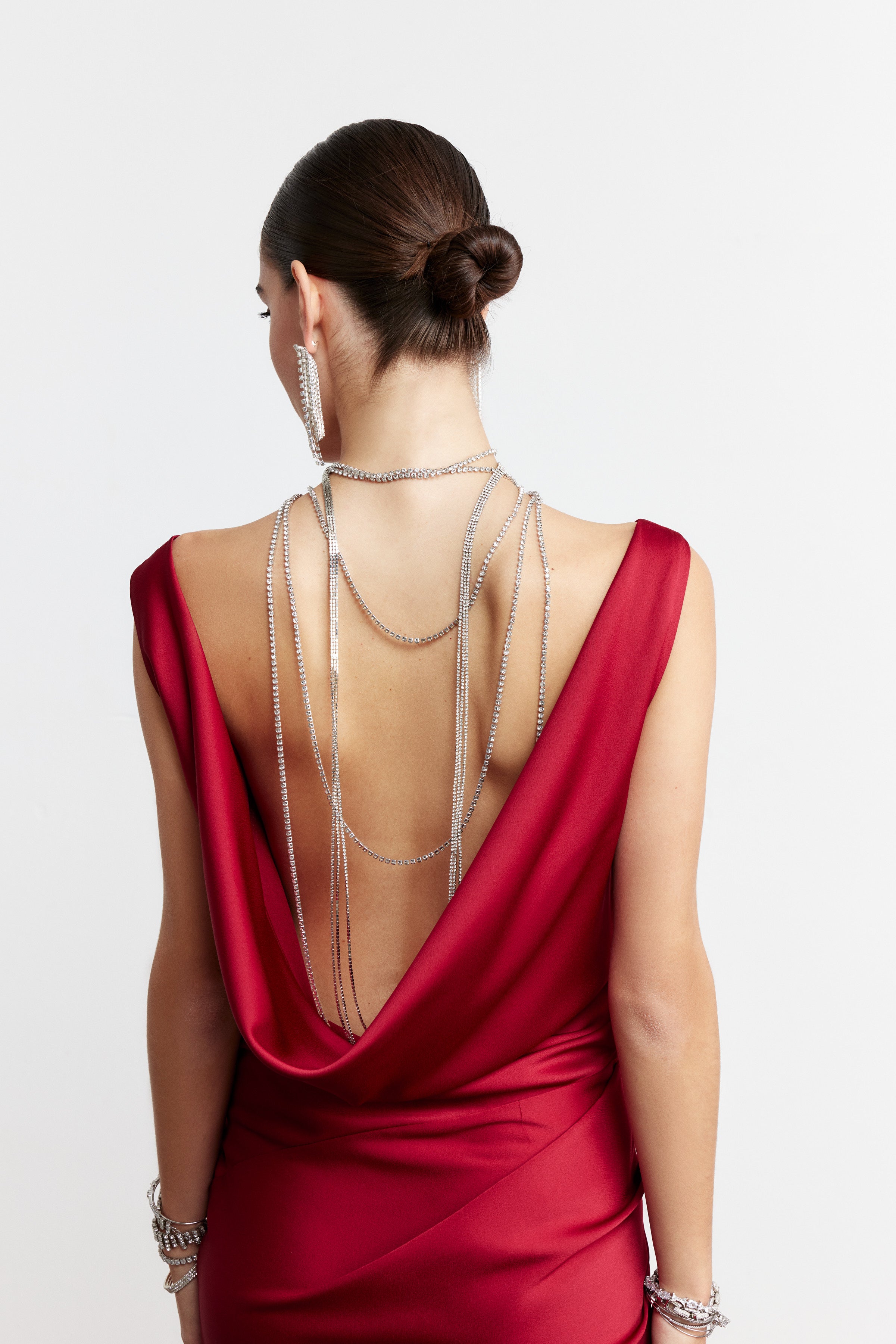 VIVIENNE DRAPELİ SATEN ELBİSE | KOYU KIRMIZI