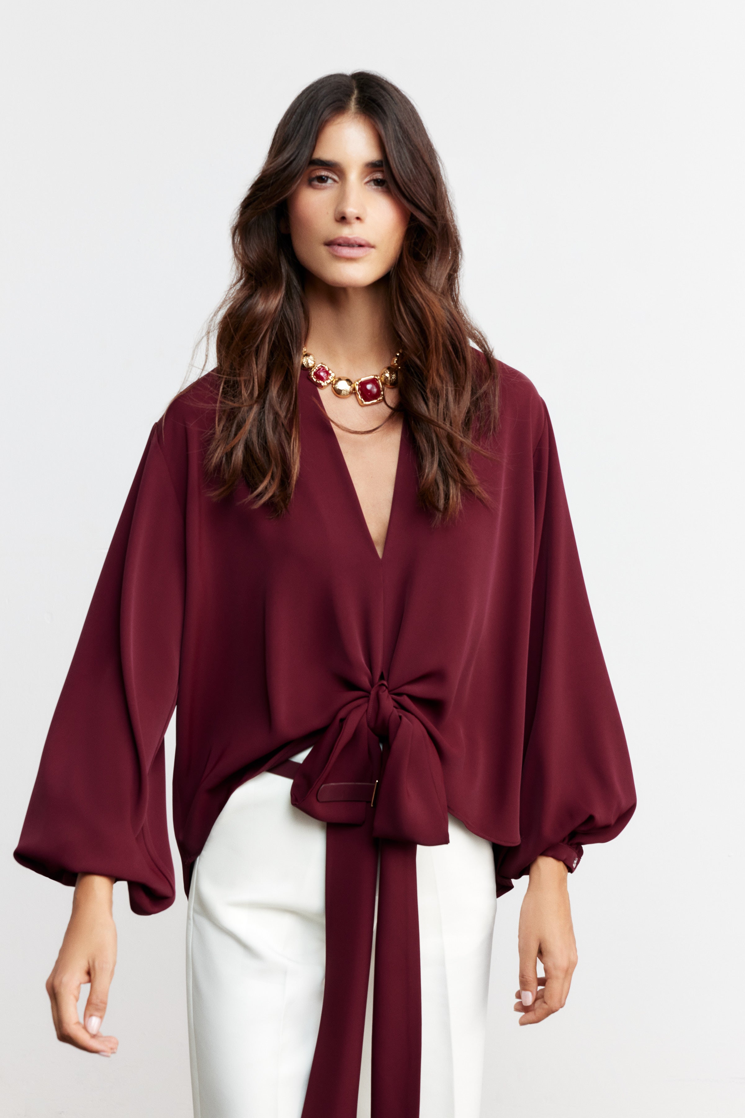 RIBBON İPEK TUŞELİ BLUZ | VİŞNE