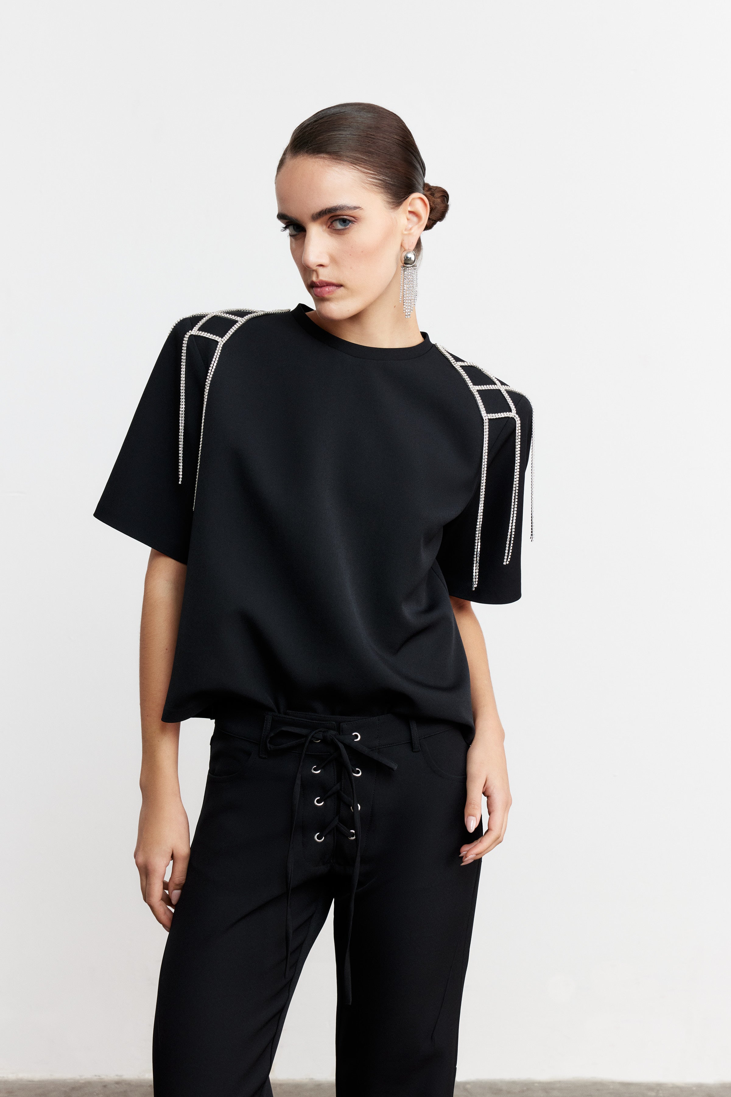 PAULA KUŞGÖZÜ DETAYLI PANTOLON | SİYAH