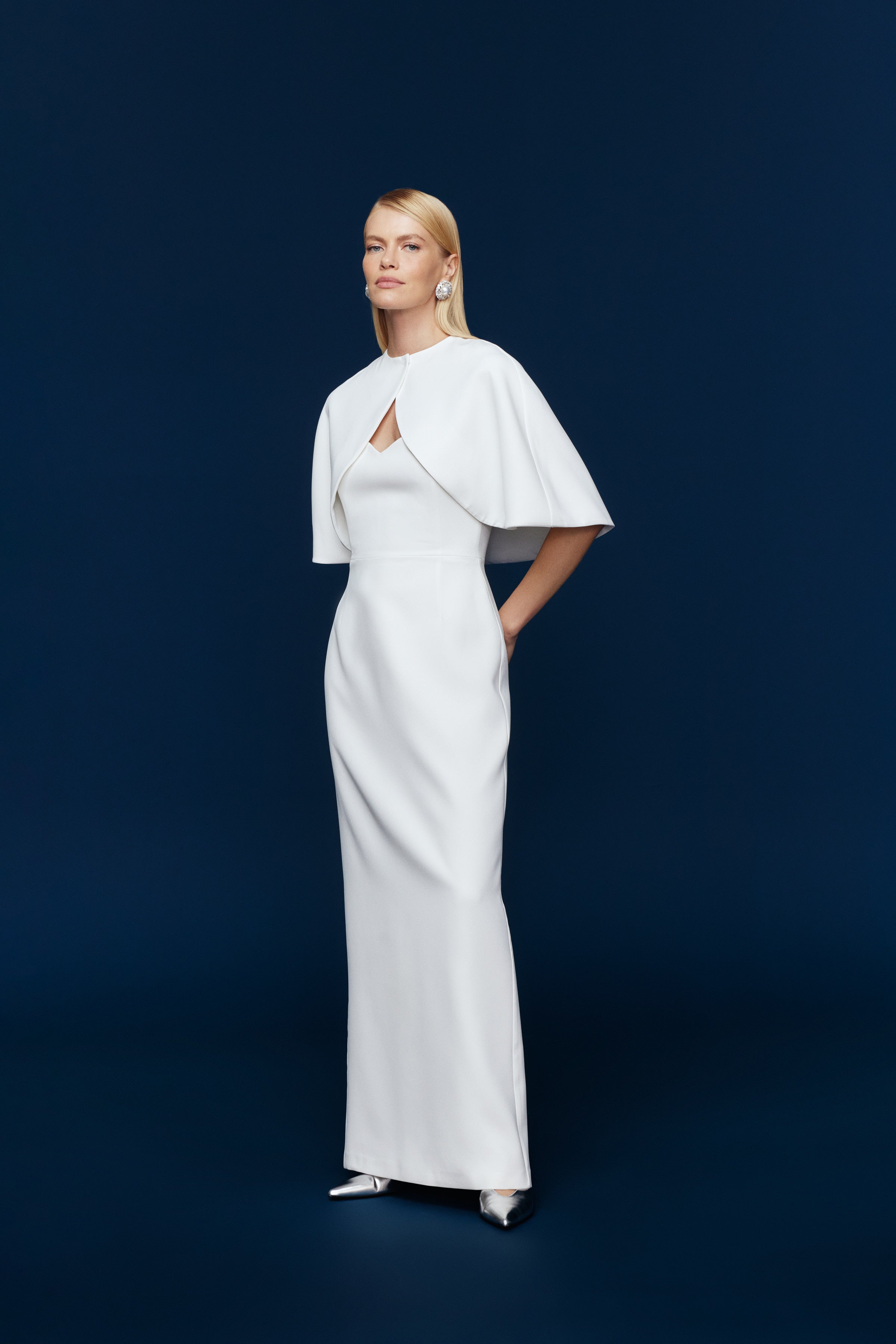 DUO KALP YAKA ELBİSE & PELERİN | BEYAZ