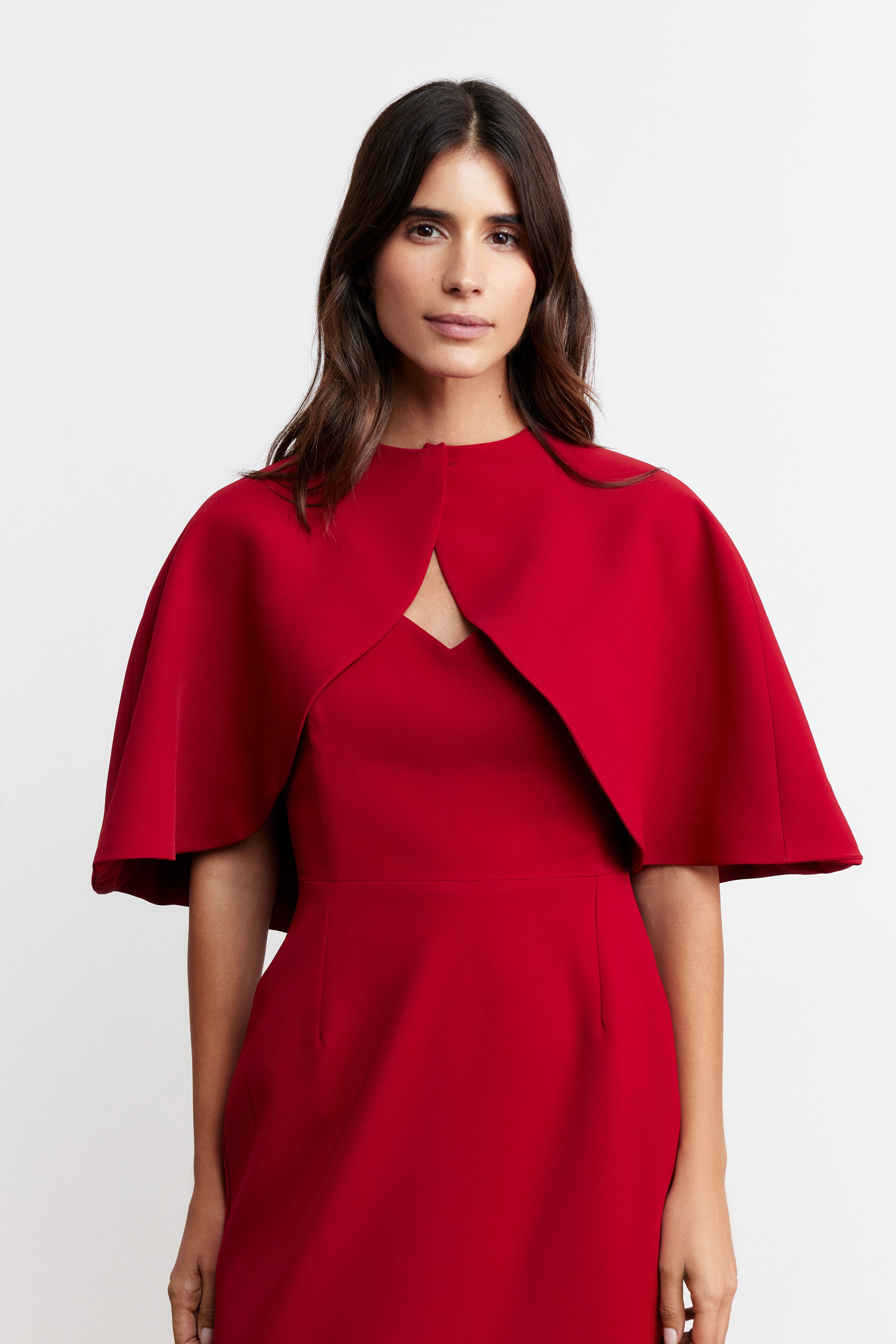 DUO KALP YAKA ELBİSE & PELERİN | KOYU KIRMIZI