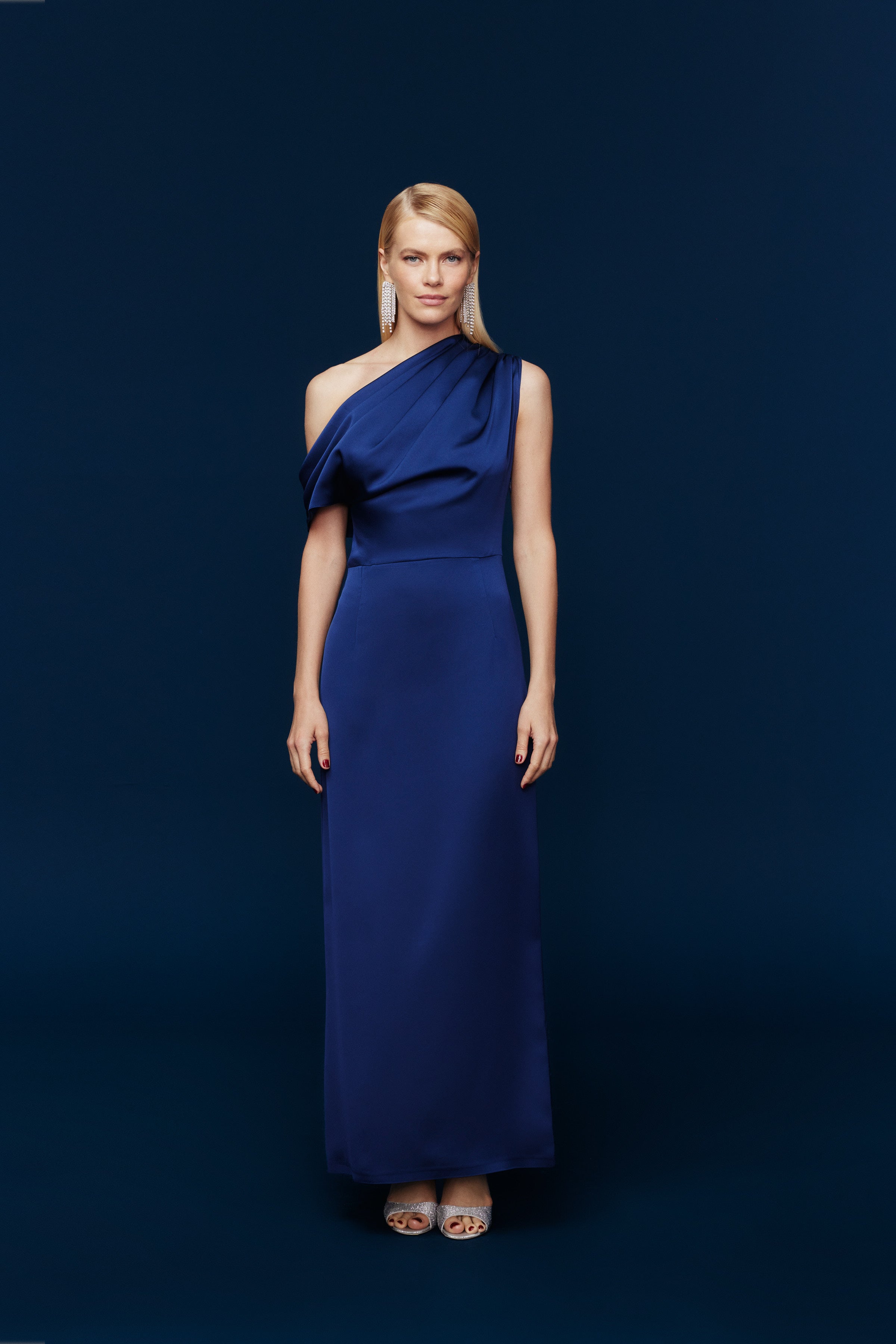 ALEXANDRA DRAPELİ SATEN ELBİSE | LACİVERT