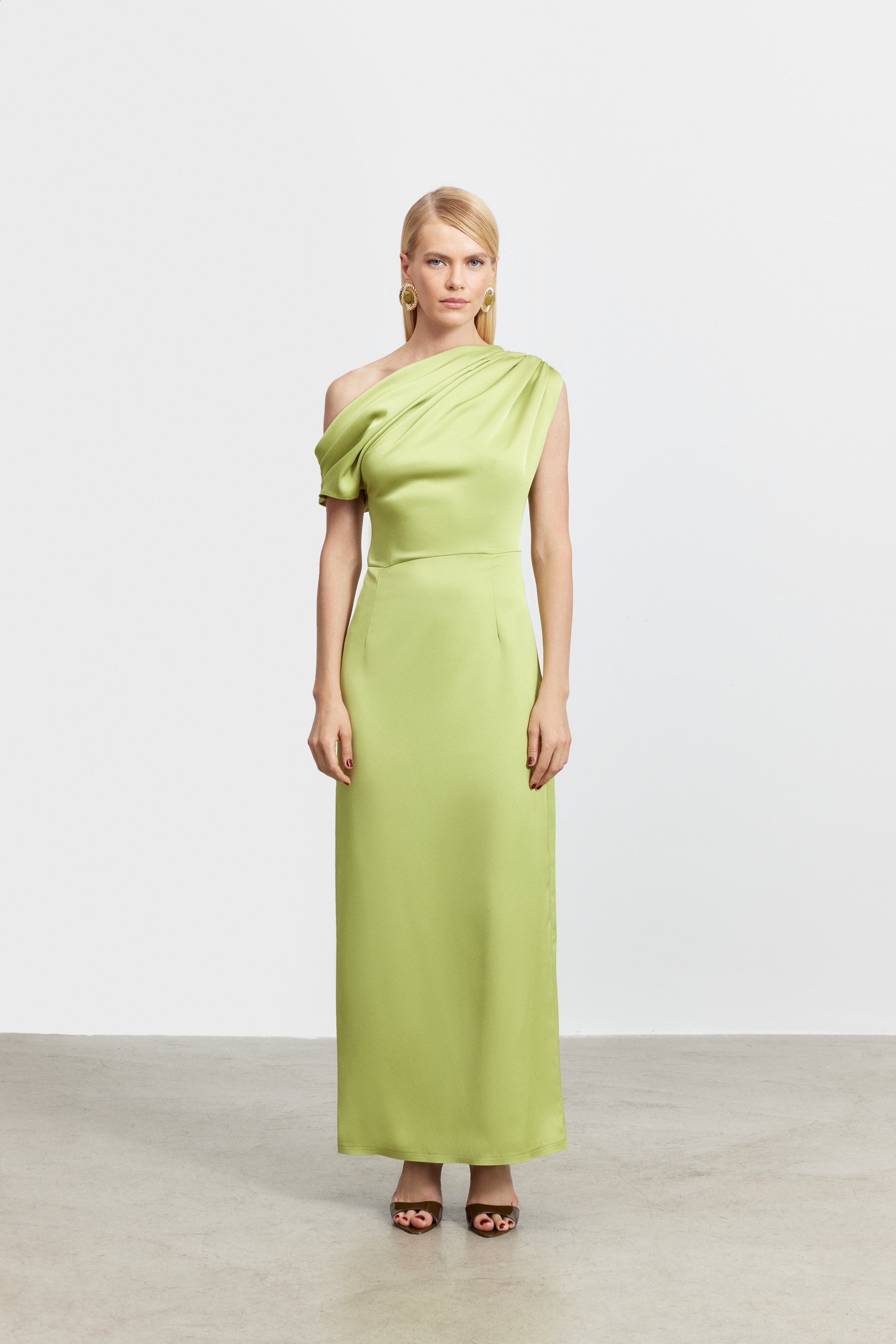 ALEXANDRA DRAPELİ SATEN ELBİSE | YEŞİL