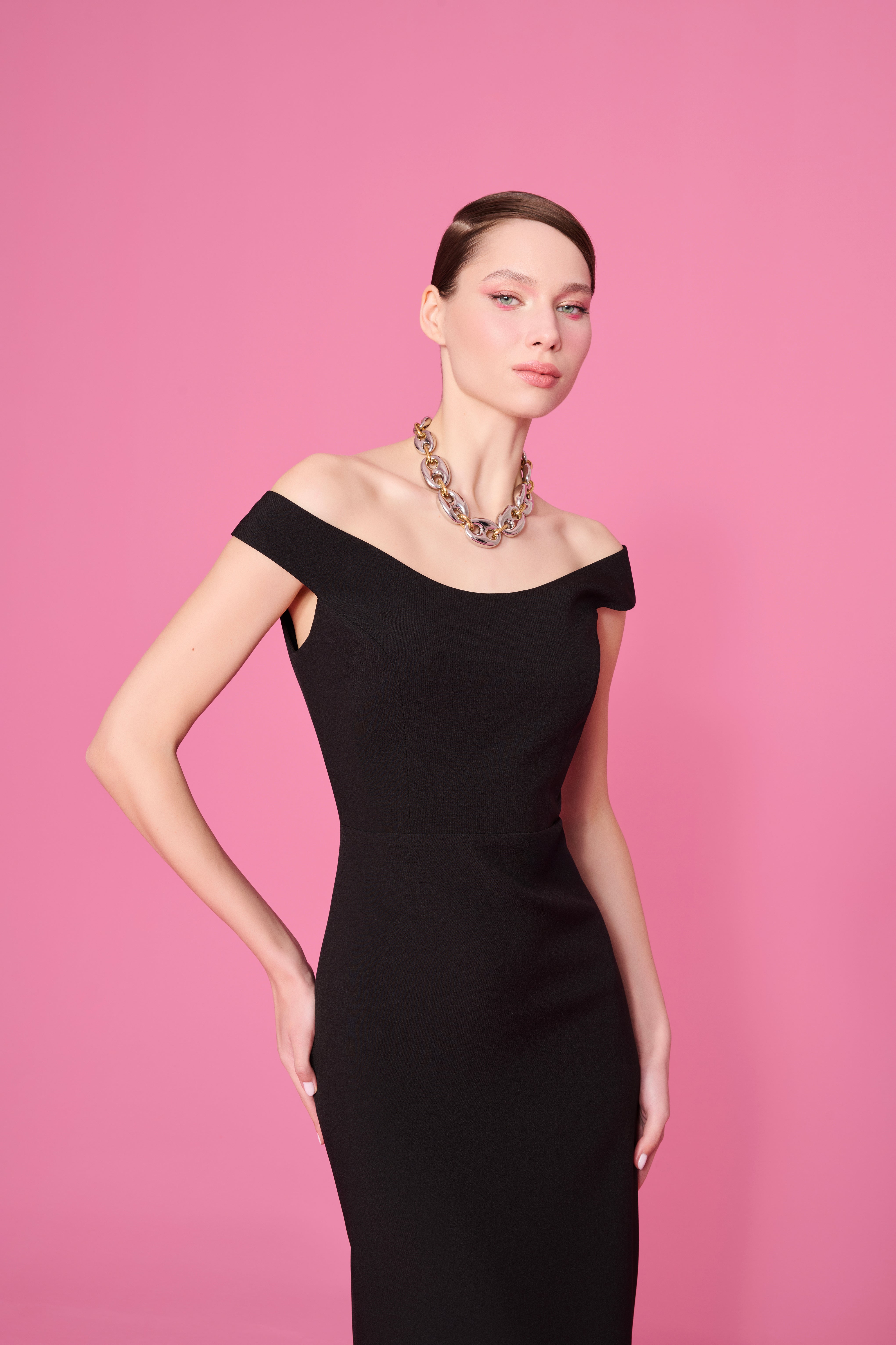 happy to wear Elbiseler AMELIA OFF-SHOULDER MİNİMAL ELBİSE | SİYAH