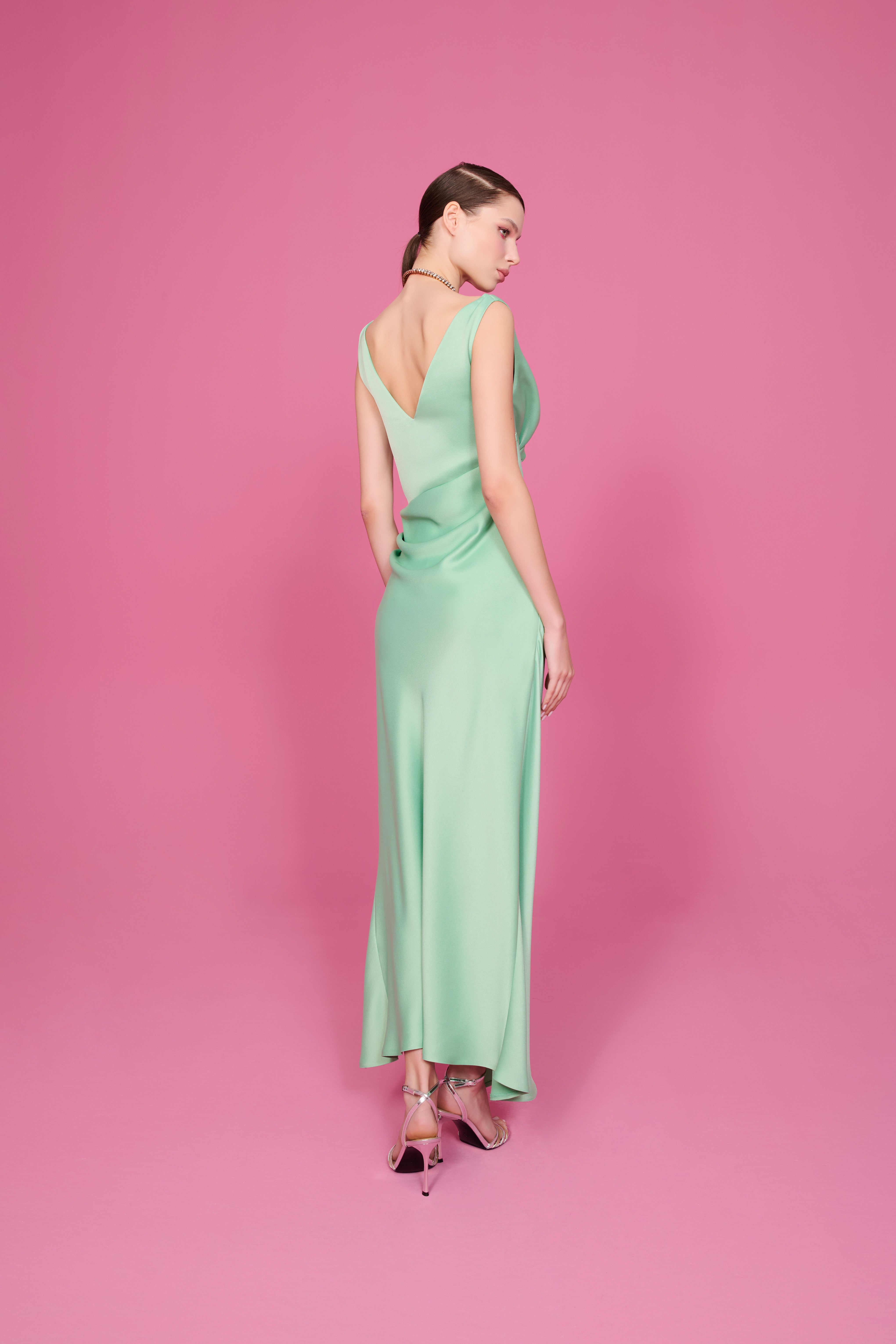 happy to wear Elbiseler CHIARA DEGAJE KESİM SATEN ELBİSE | SU YEŞİLİ