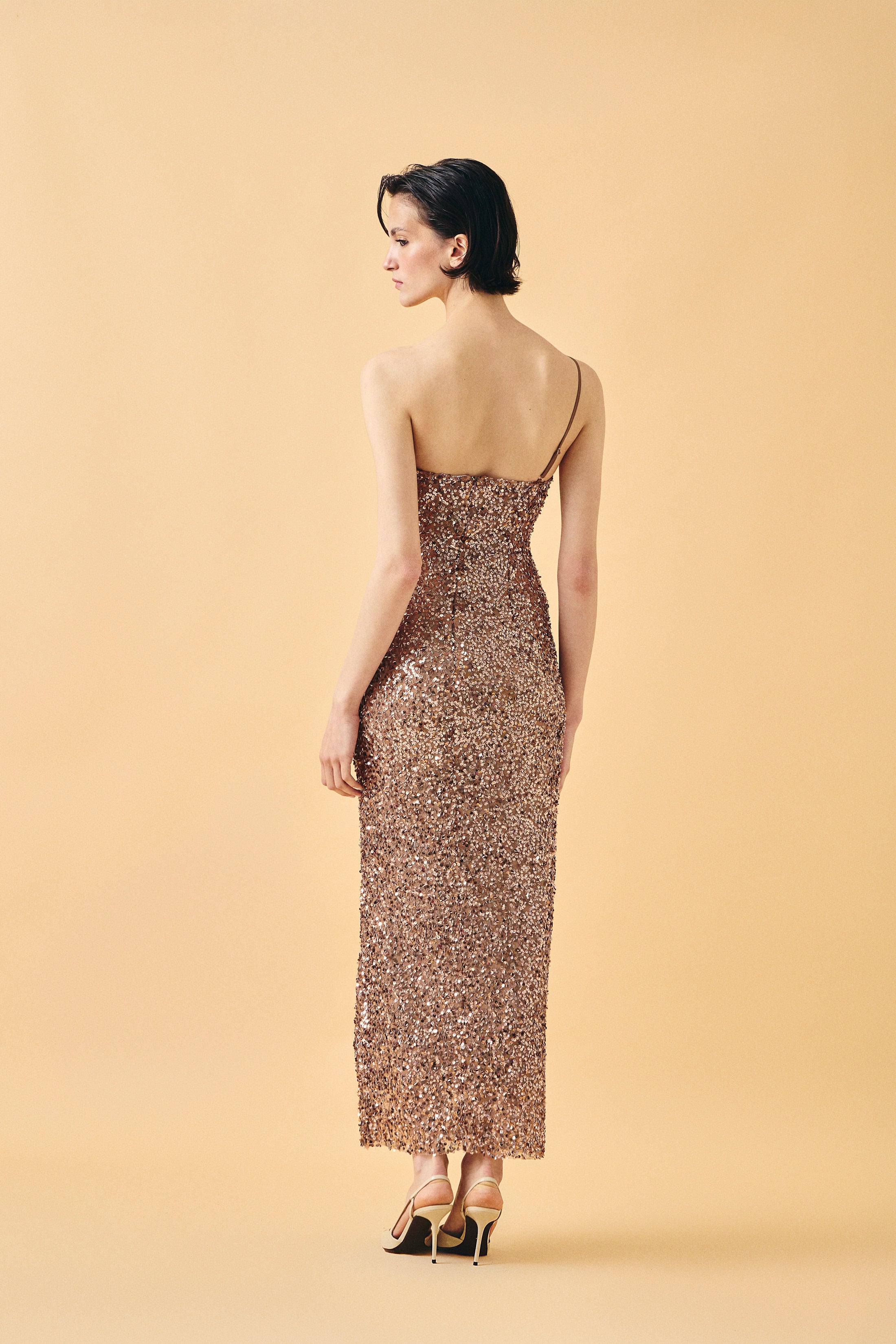 HIDDEN GLOW PAYET ELBİSE | BRONZ