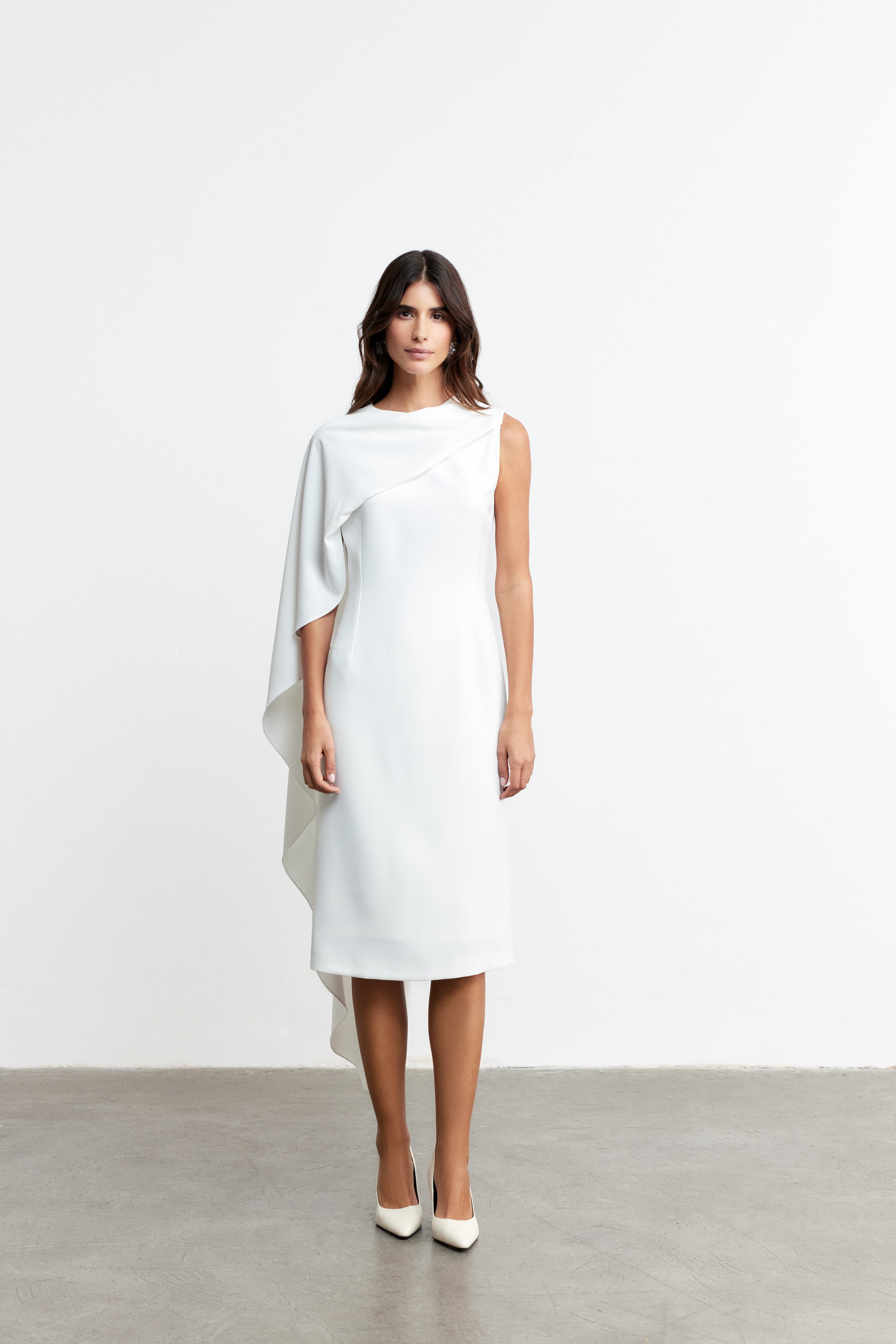 NOVA PELERİN DETAYLI ELBİSE | BEYAZ