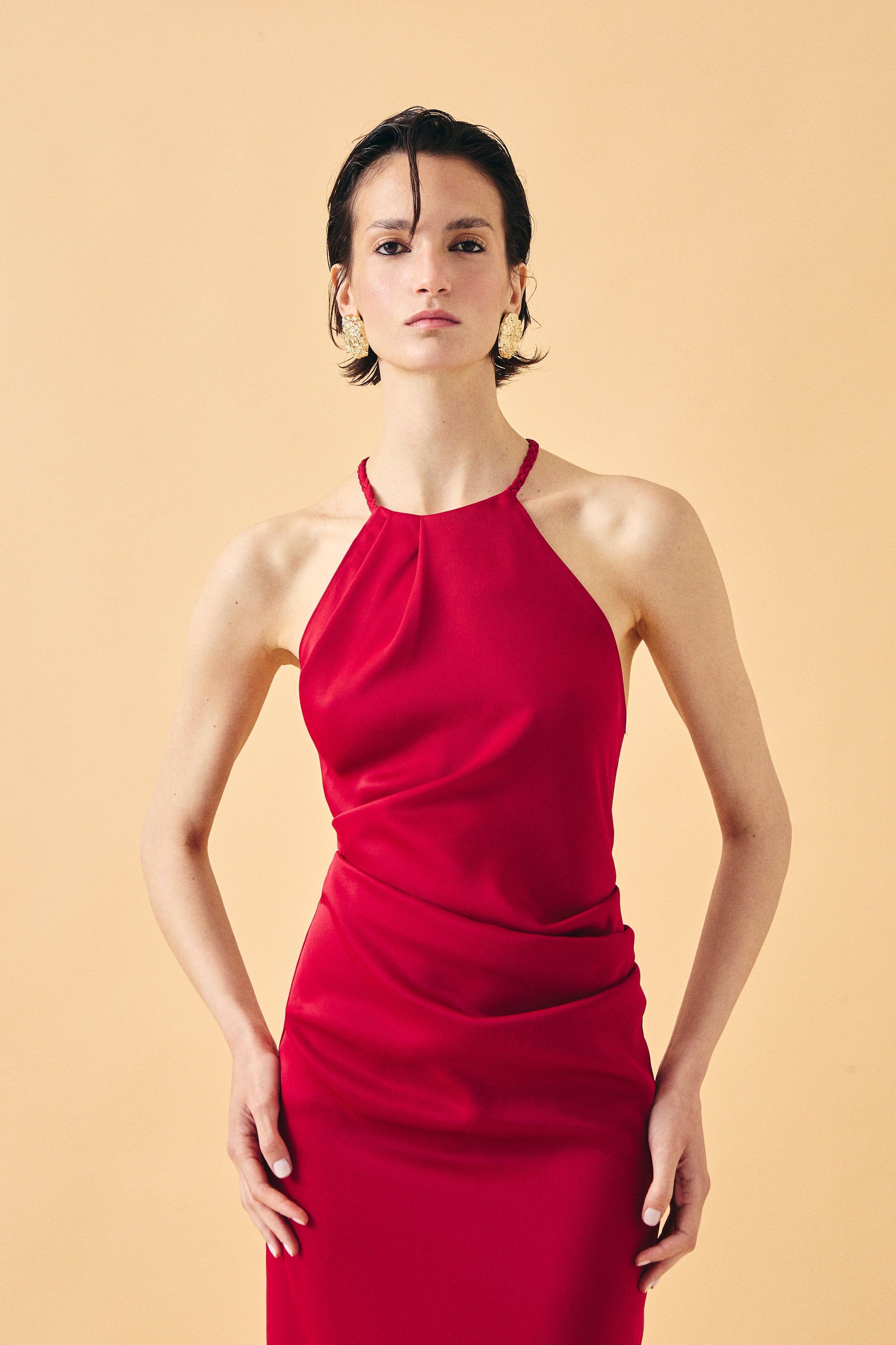 SERAPHINE MUSE SATEN ELBİSE | MERLOT KIRMIZI
