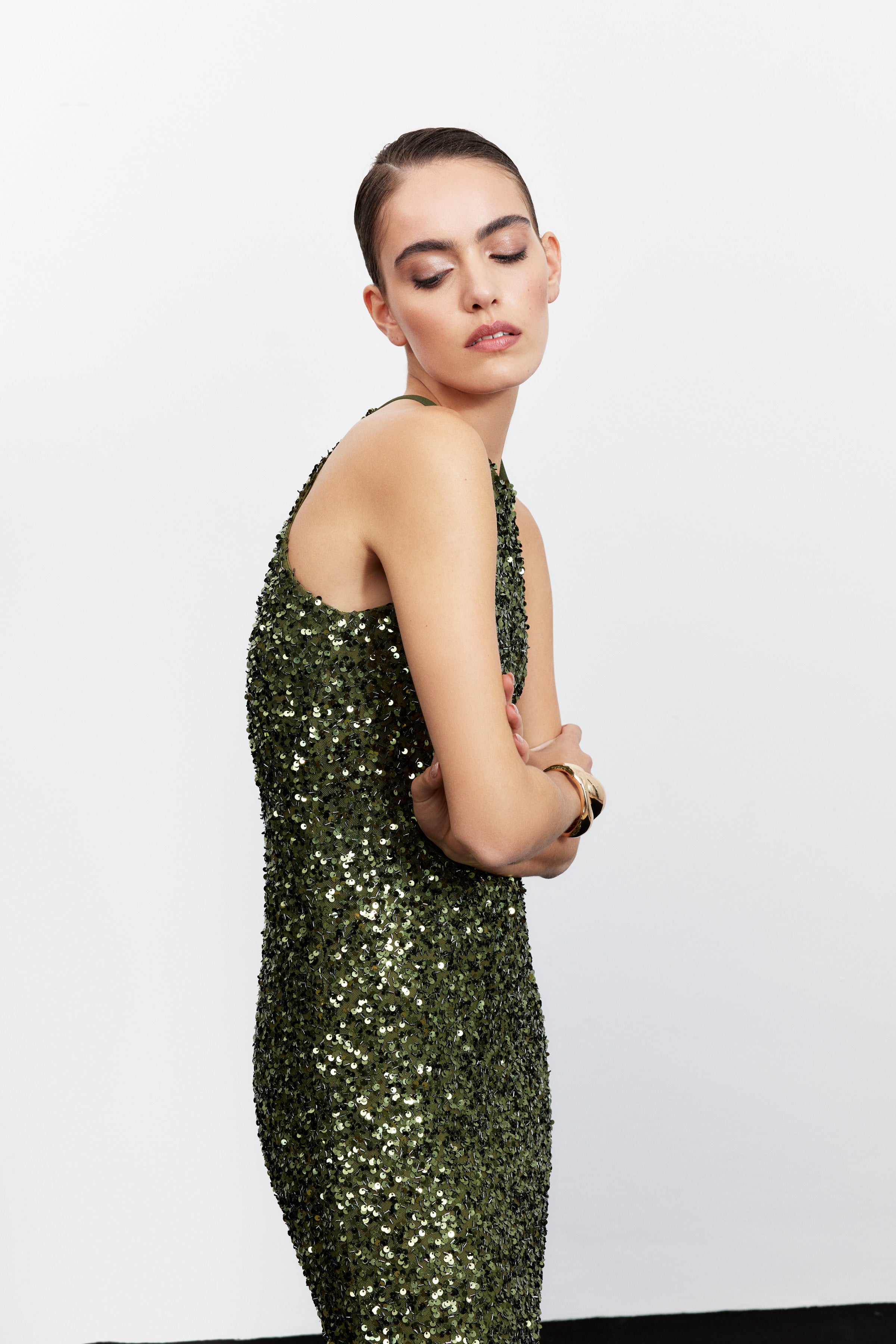 GEORGINA HALTER YAKA PAYET ELBİSE | HAKİ