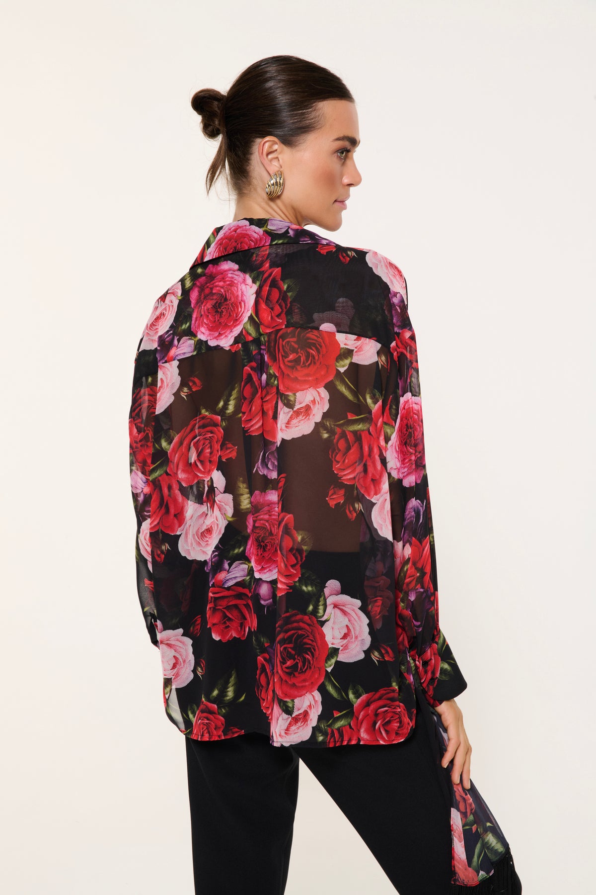 FLORAL DESENLİ İPEK ŞİFON GÖMLEK