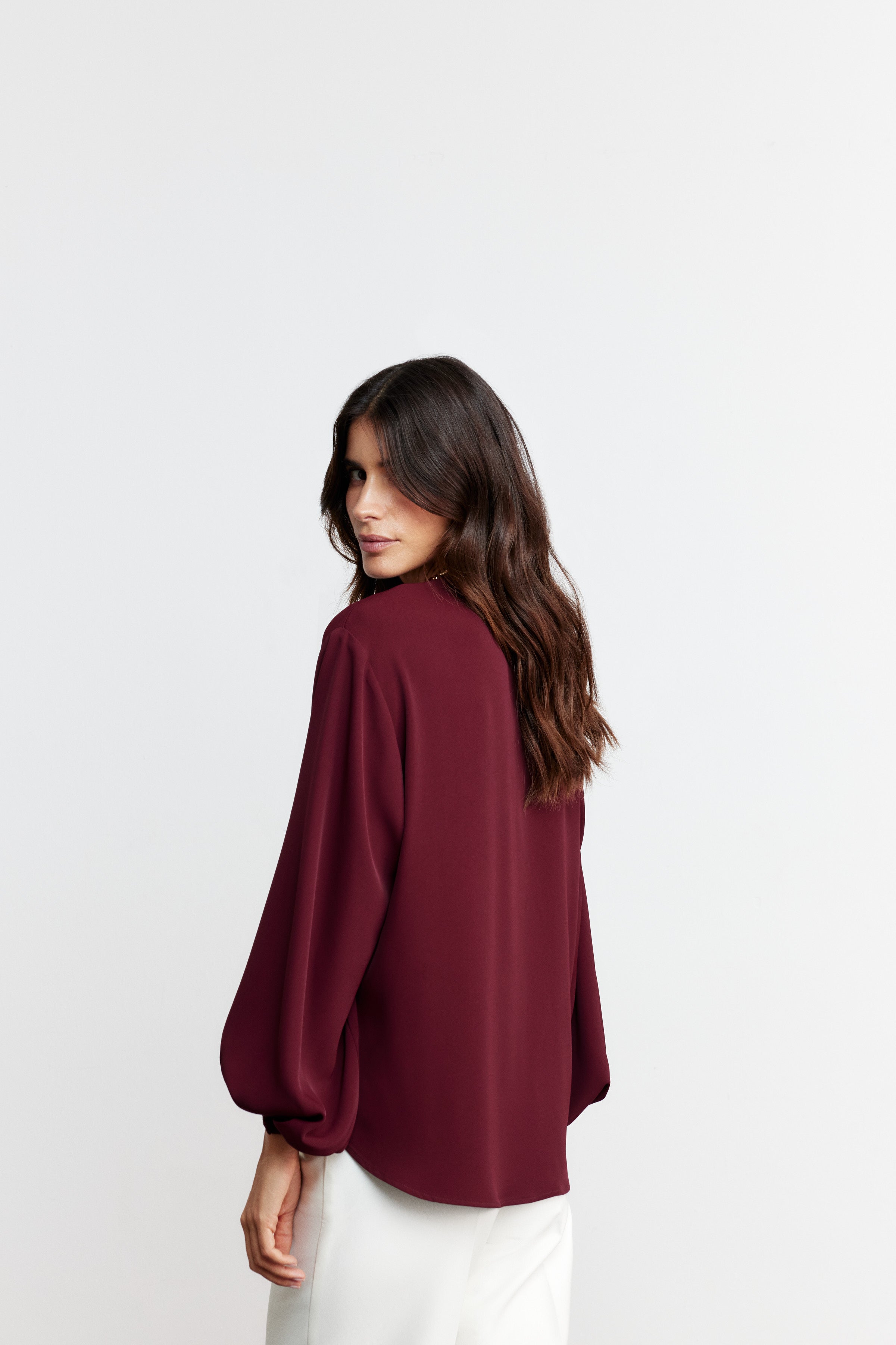 RIBBON İPEK TUŞELİ BLUZ | VİŞNE