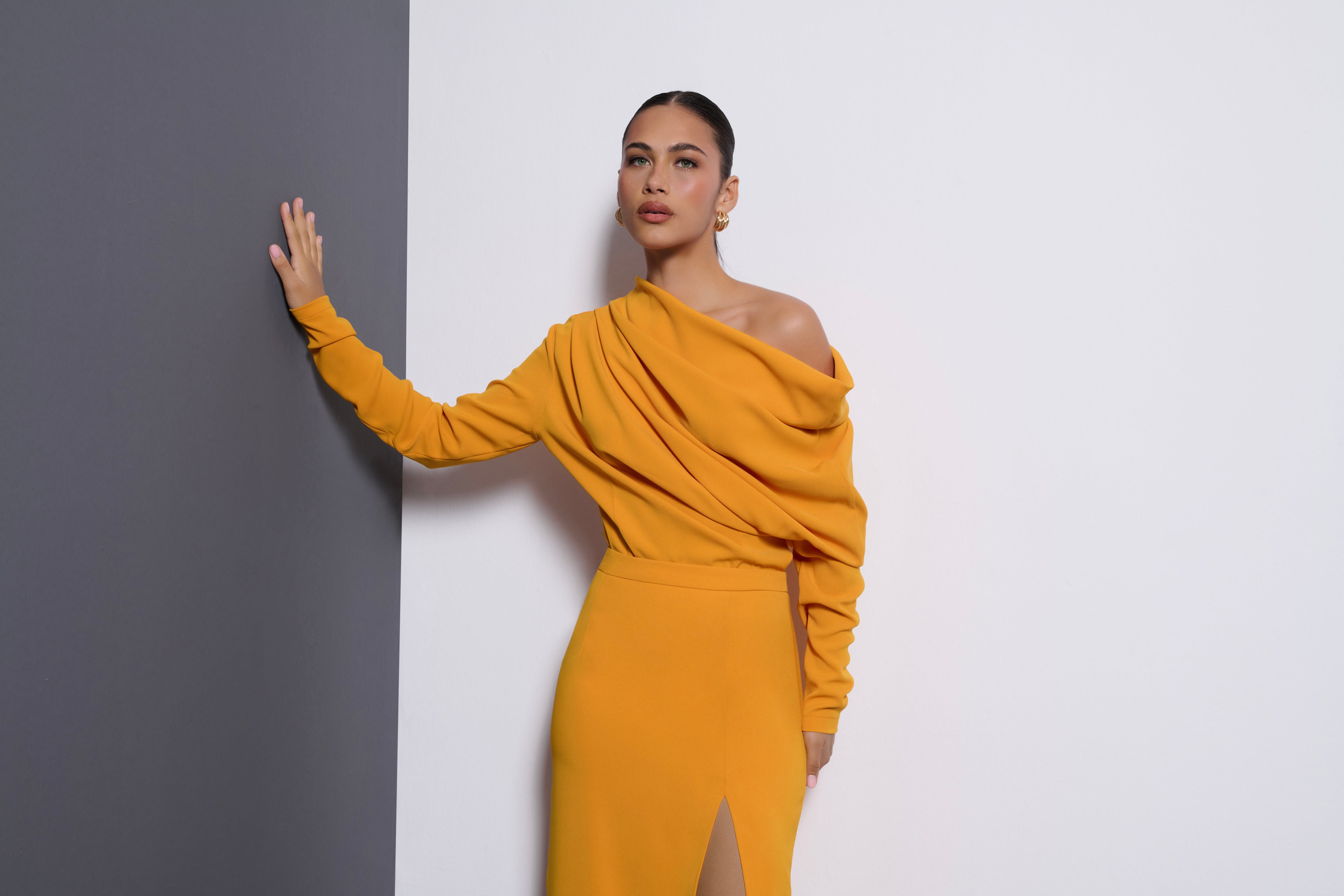 SOPHIA DRAPELİ BLUZ | HARDAL SARISI