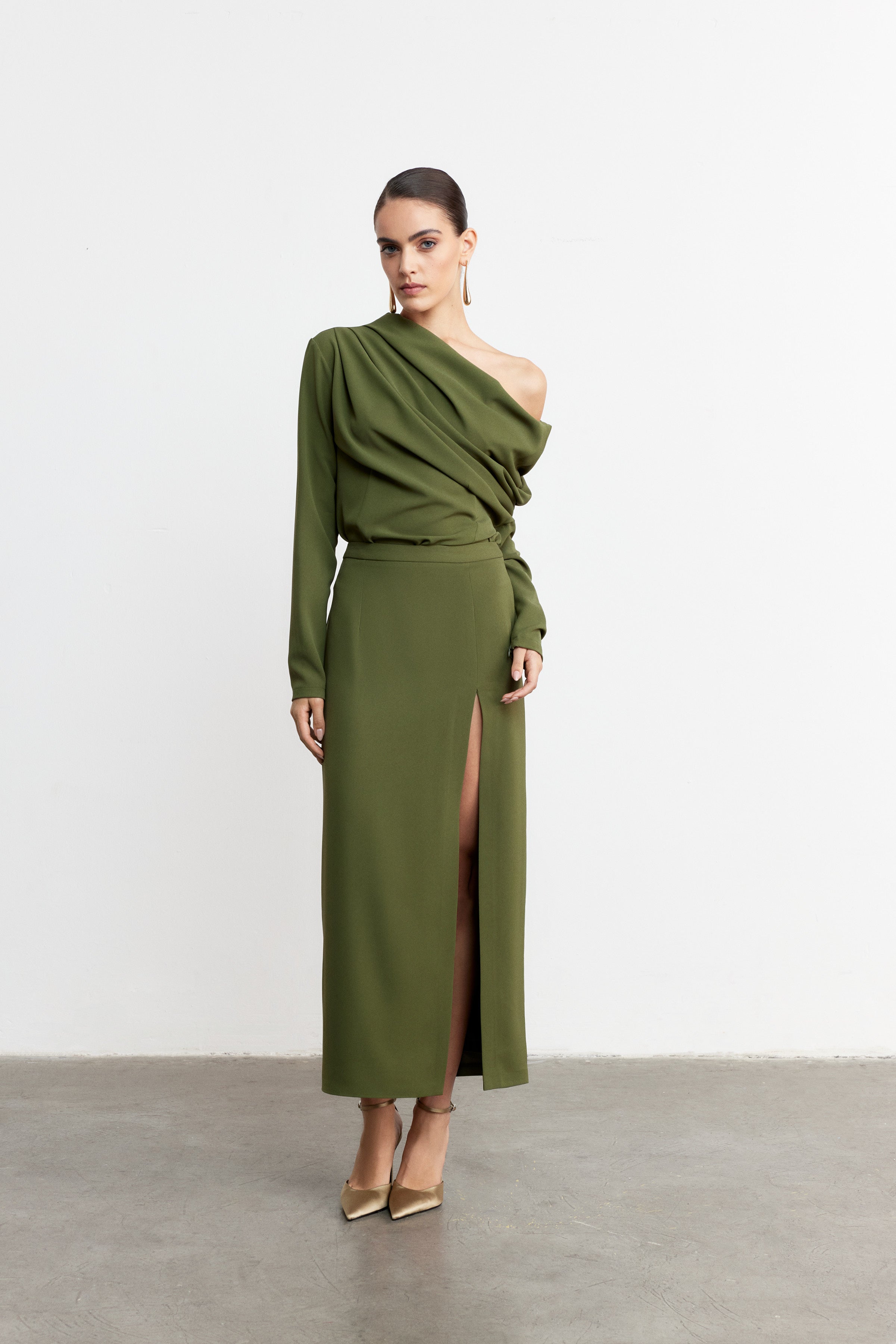 SOPHIA DRAPELİ TASARIM BLUZ | HAKİ