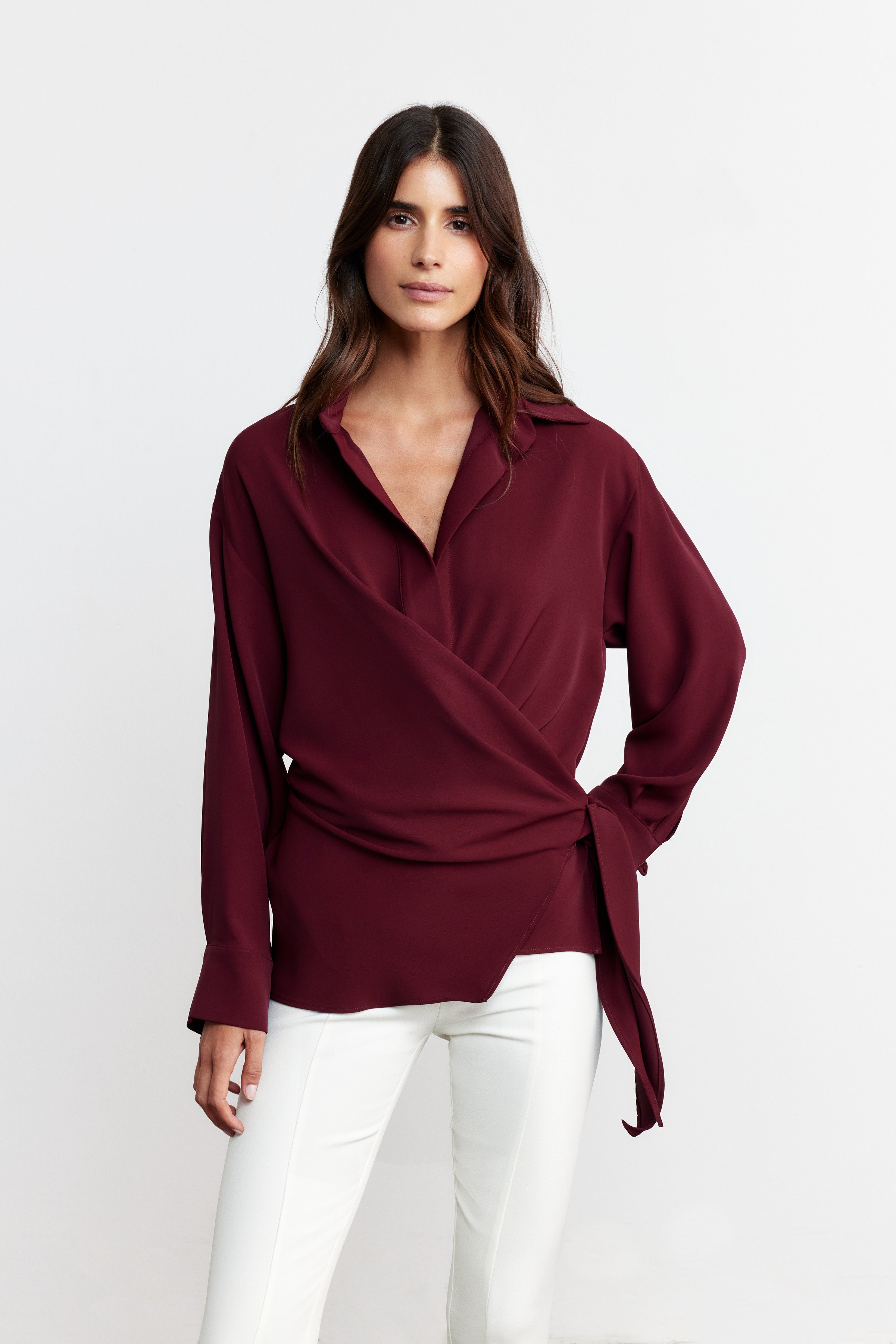 WRAP İPEK TUŞELİ KRUVAZE GÖMLEK | VİŞNE