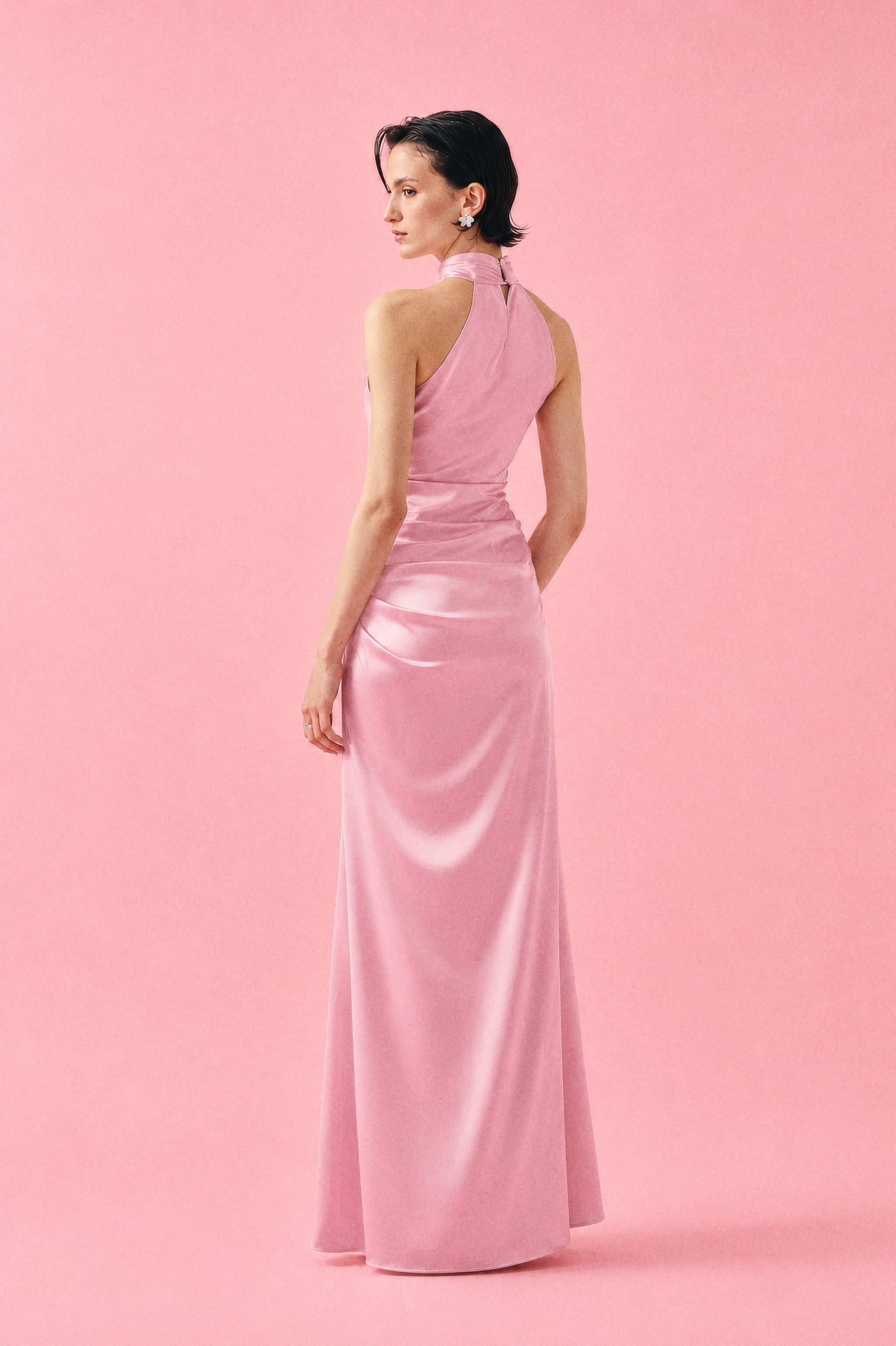 IVORY ÉTOILE BLUSH PEMBE SATEN ELBİSE