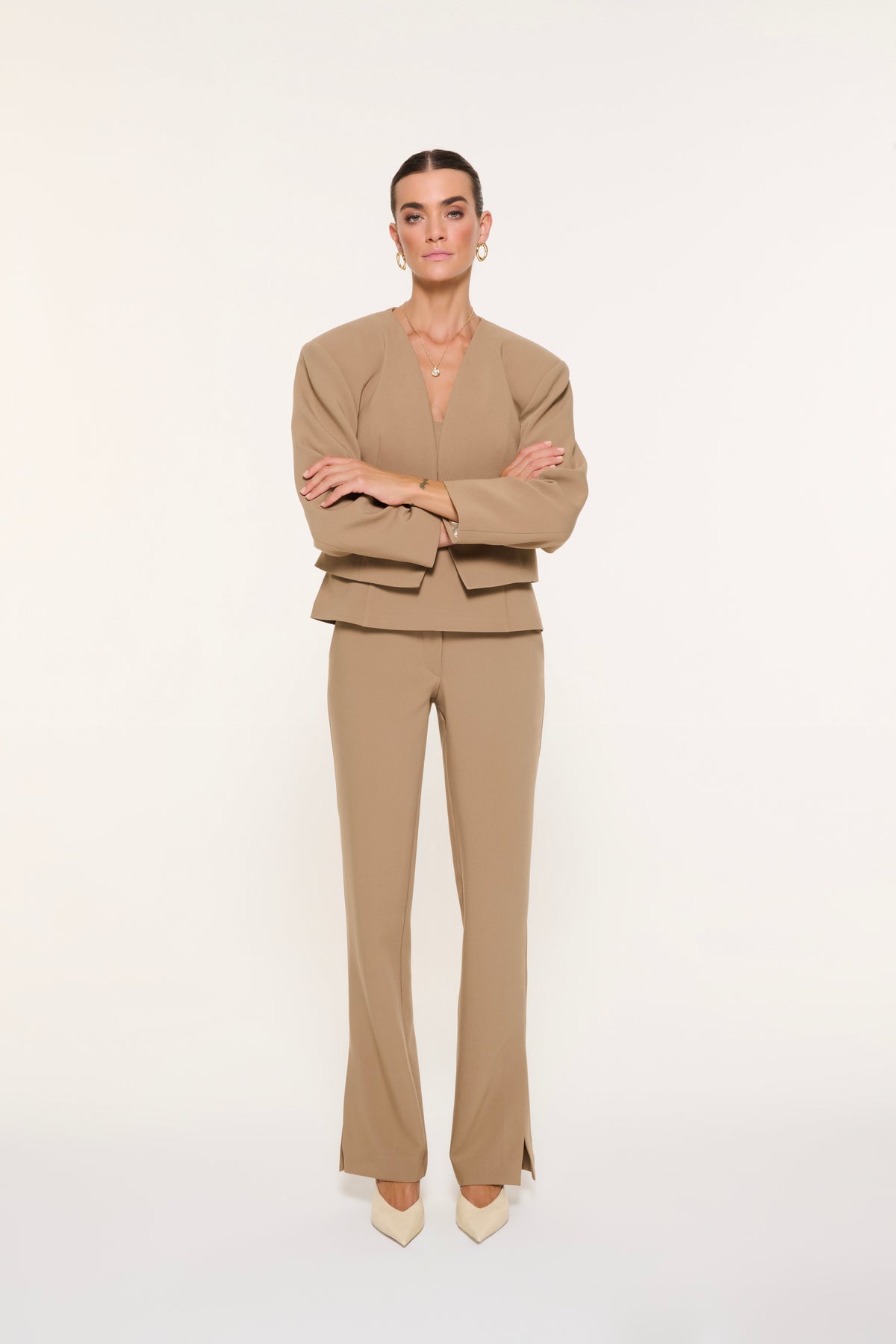 AMELIE YARI CROP CEKET | BEJ