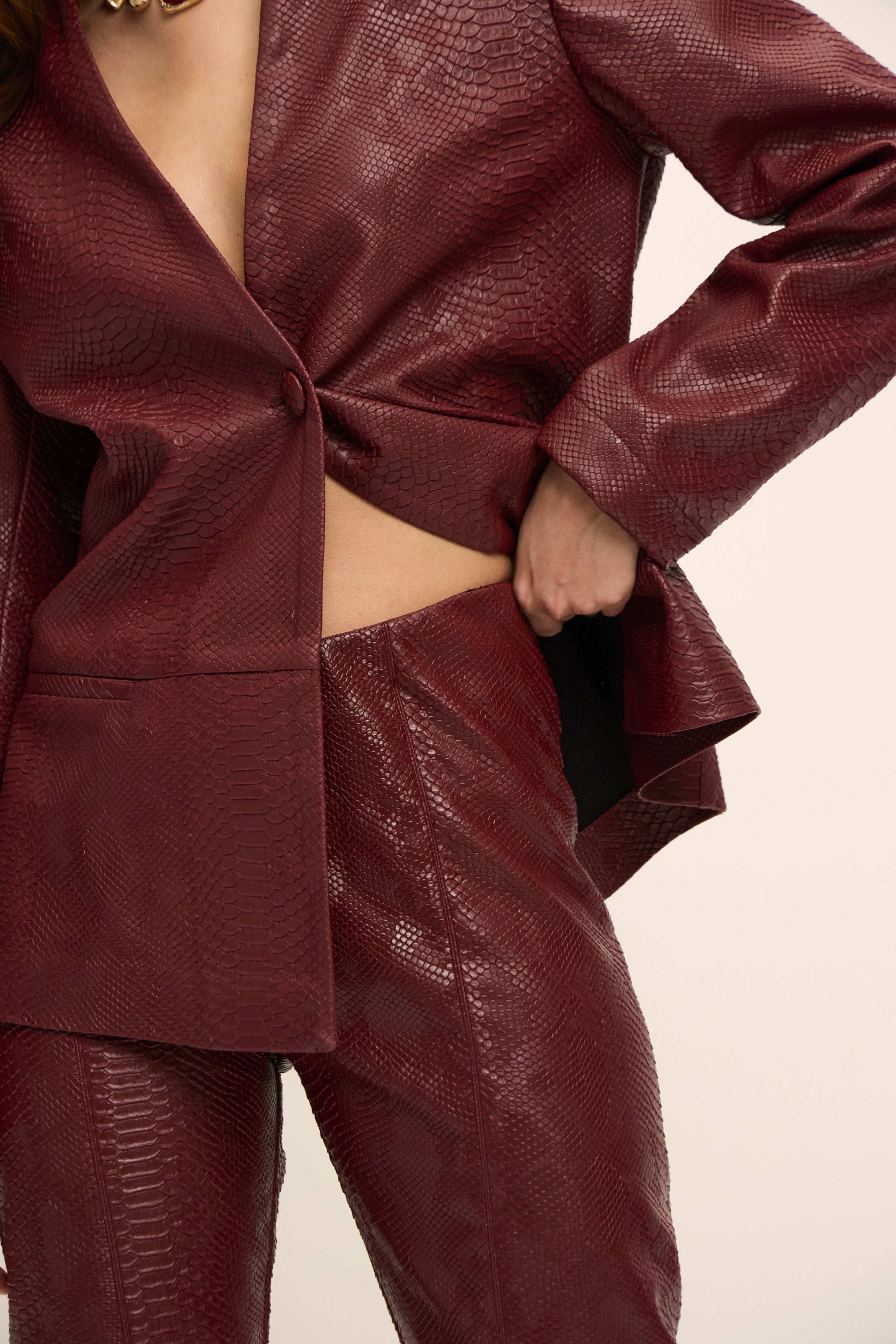 MOSCOW TİMSAH DERİ CEKET | KOYU KIRMIZI