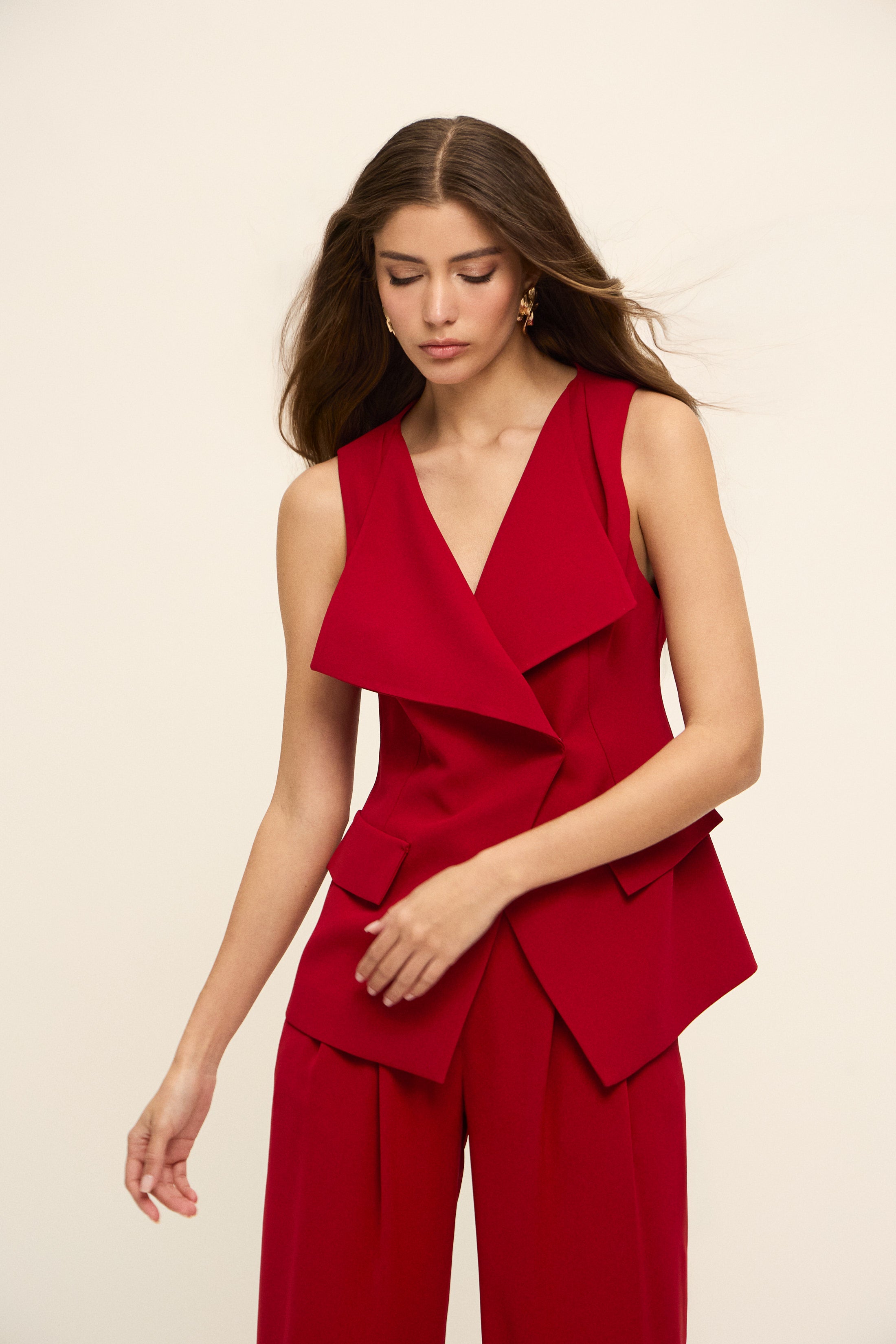 SIENA PİLELİ WIDE-LEG PANTOLON | KIRMIZI