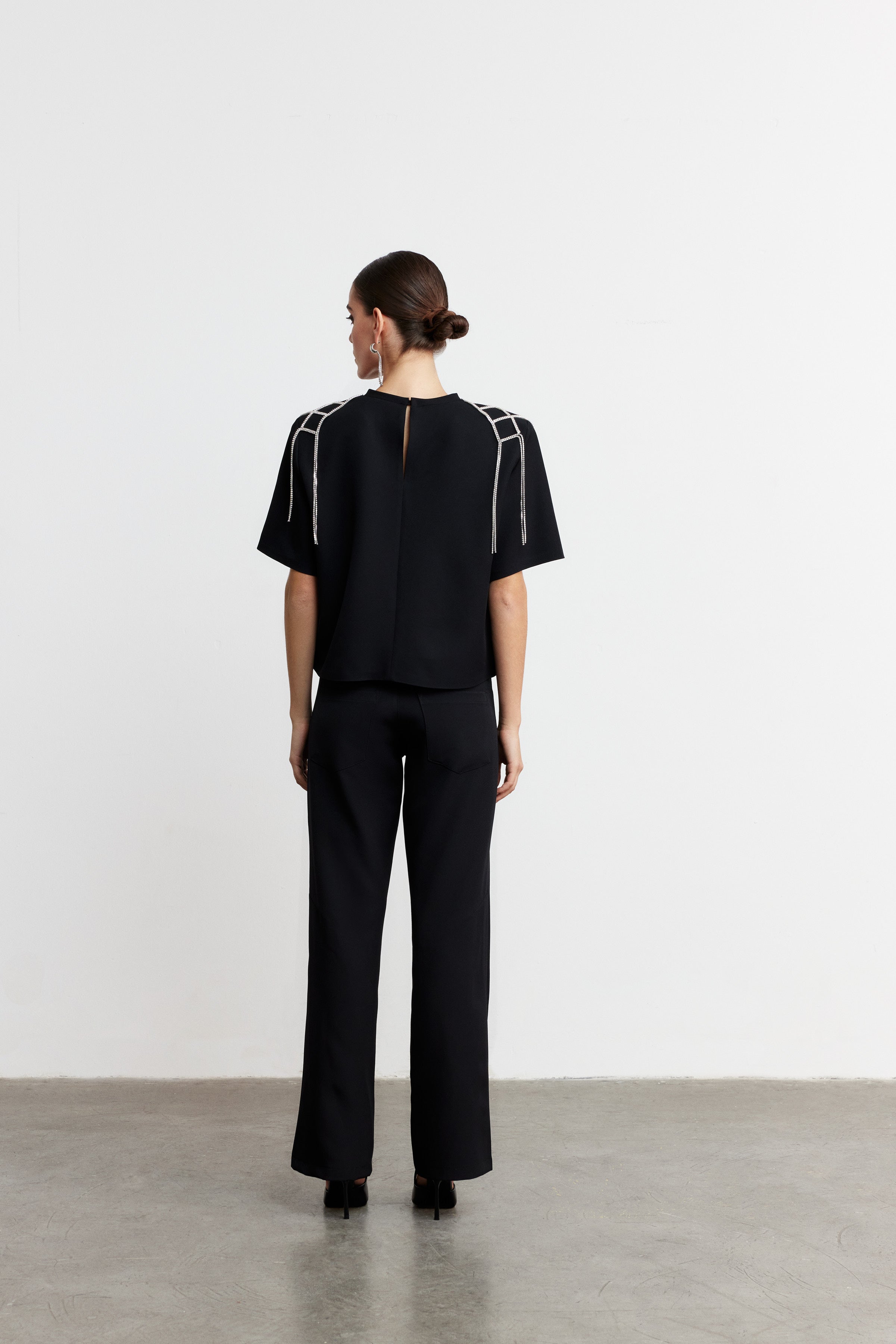 PAULA KUŞGÖZÜ DETAYLI PANTOLON | SİYAH