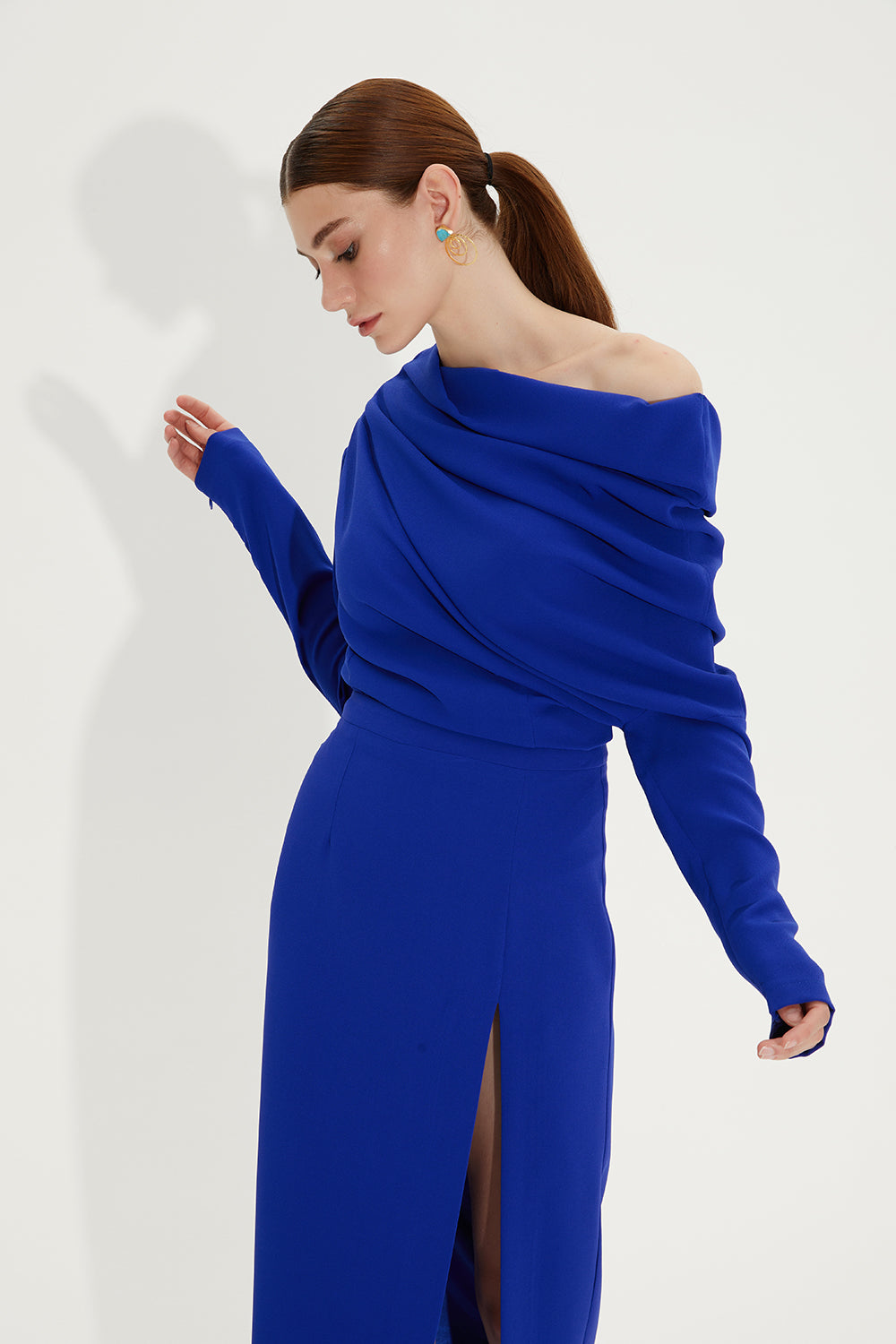 SOPHIA DRAPELİ ÖZEL TASARIM BLUZ | SAKS MAVİ