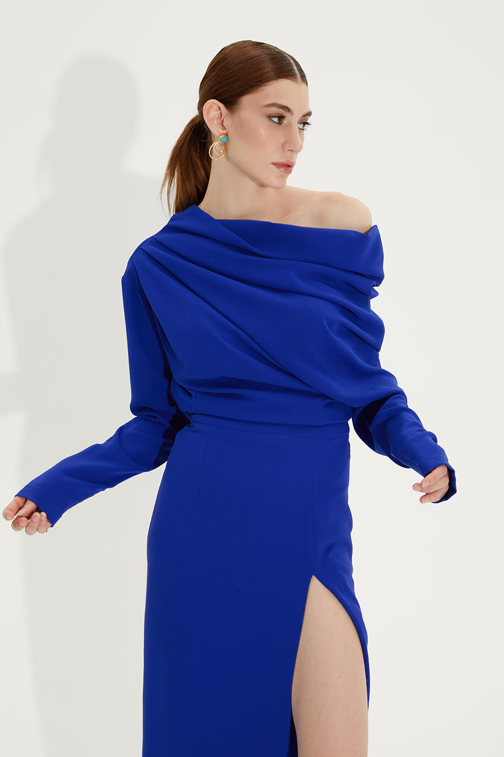 SOPHIA DRAPELİ ÖZEL TASARIM BLUZ | SAKS MAVİ