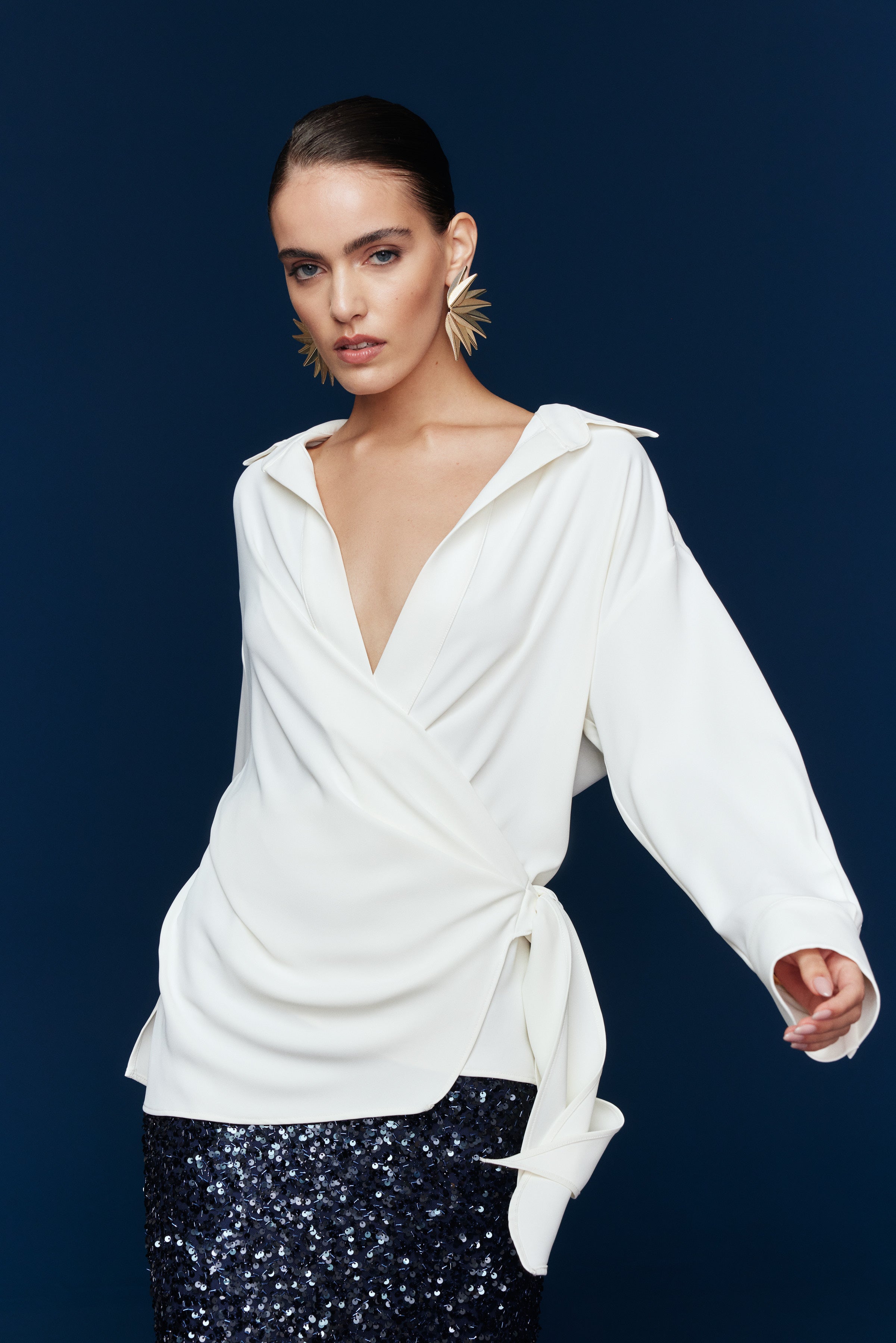 WRAP İPEK TUŞELİ KRUVAZE GÖMLEK | KIRIK BEYAZ