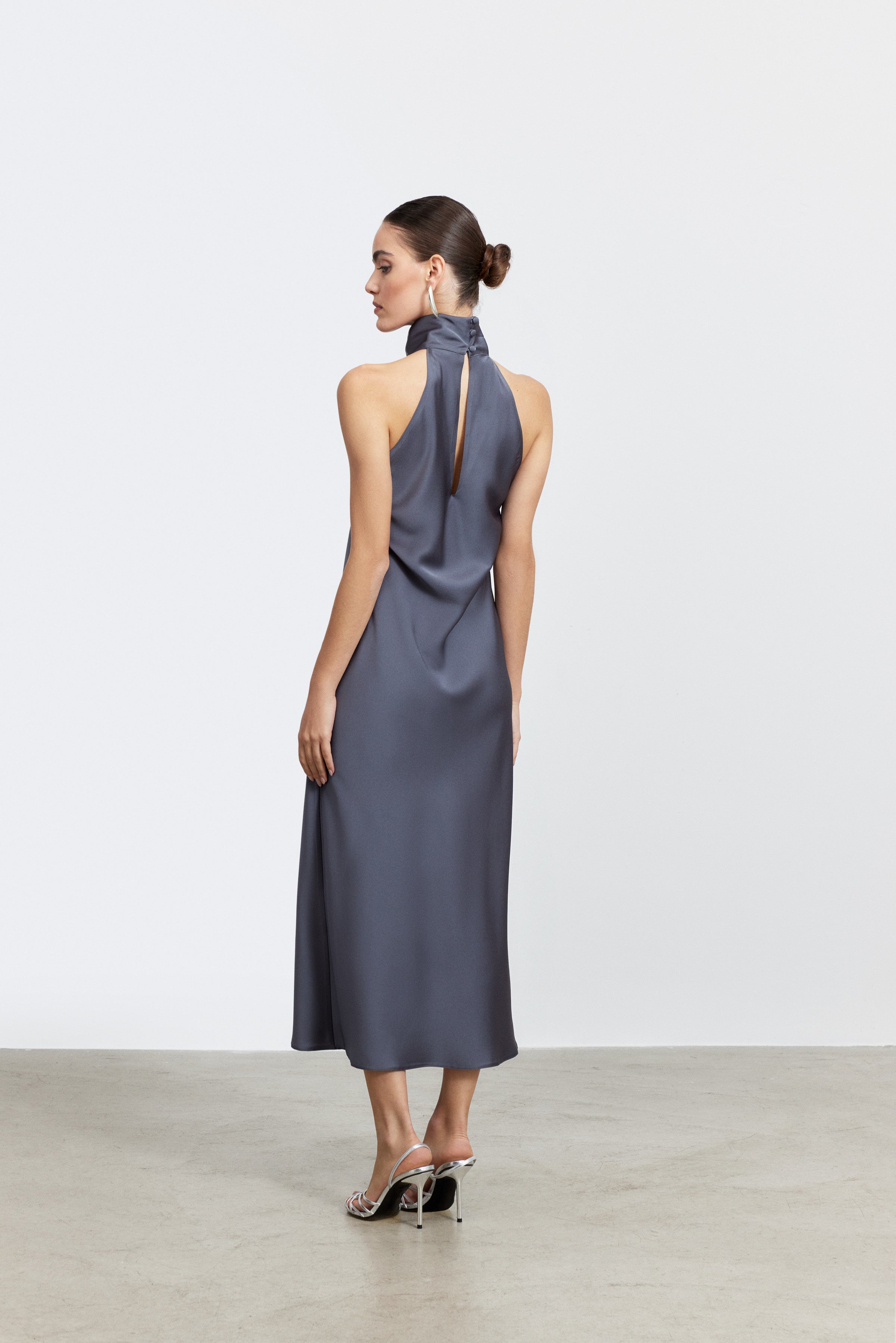 AUDREY STANDING COLLAR SATIN DRESS | PASTEL PINK