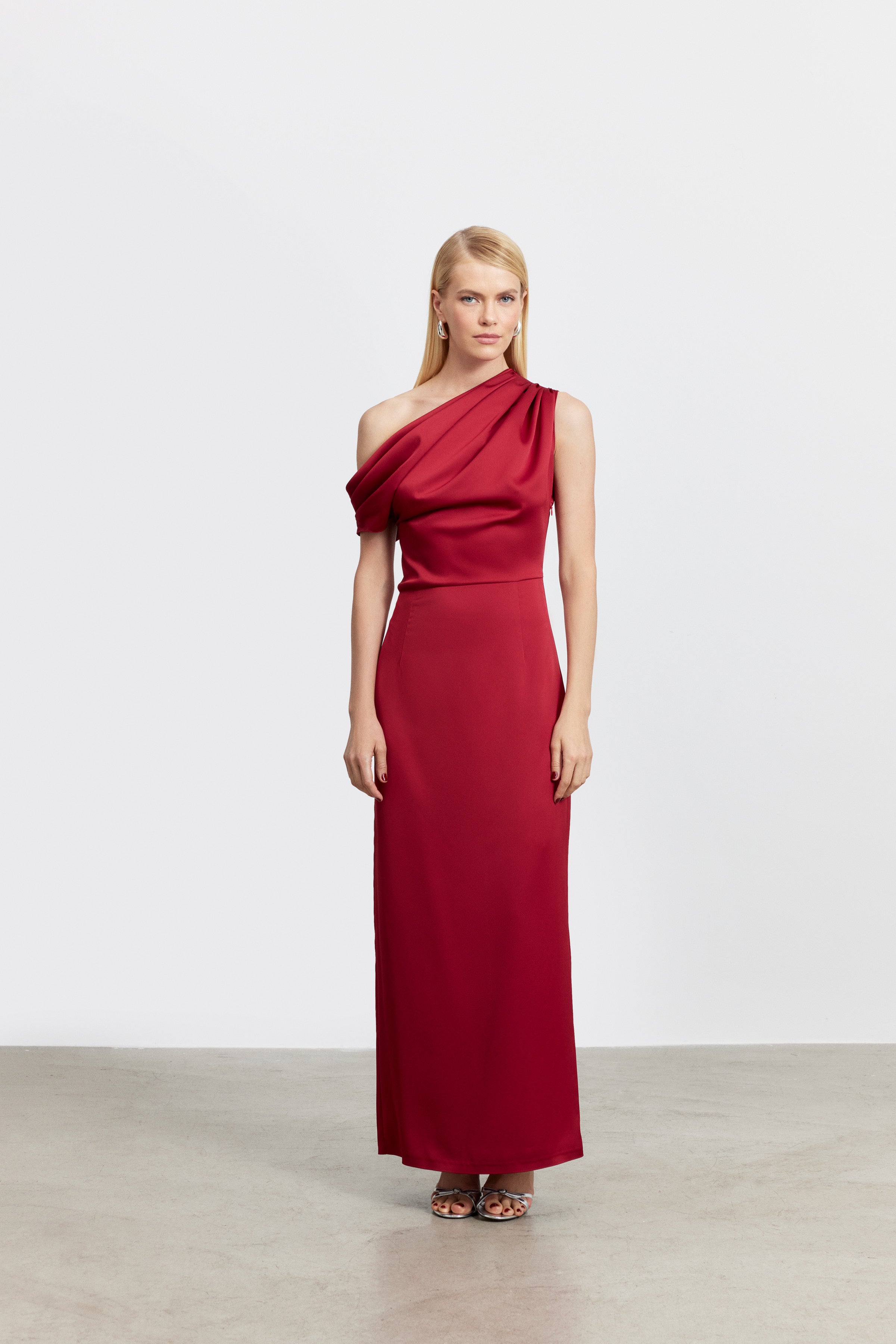 ALEXANDRA DRAPED MINI SATIN DRESS | BURGUNDY