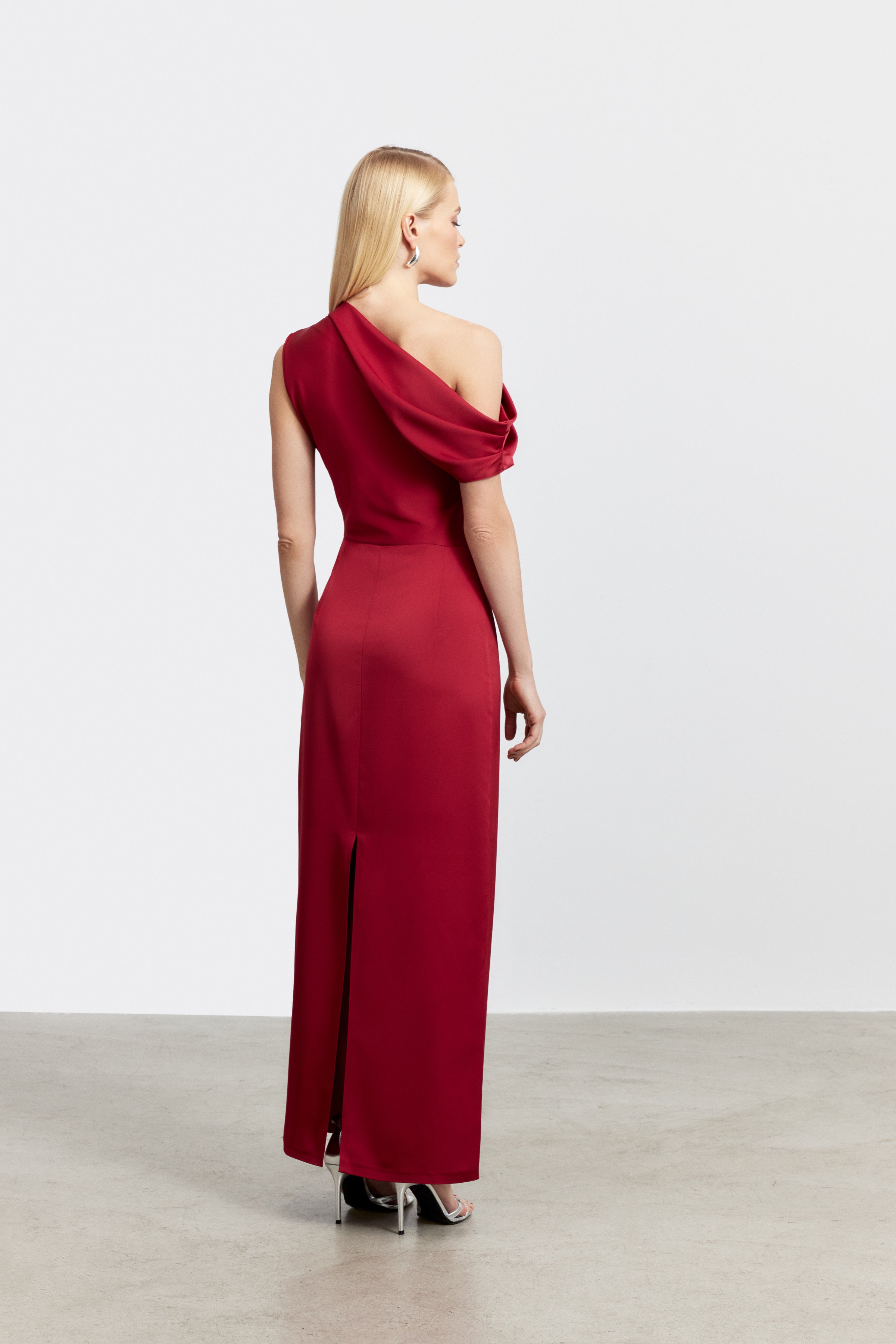 ALEXANDRA DRAPED MINI SATIN DRESS | BURGUNDY