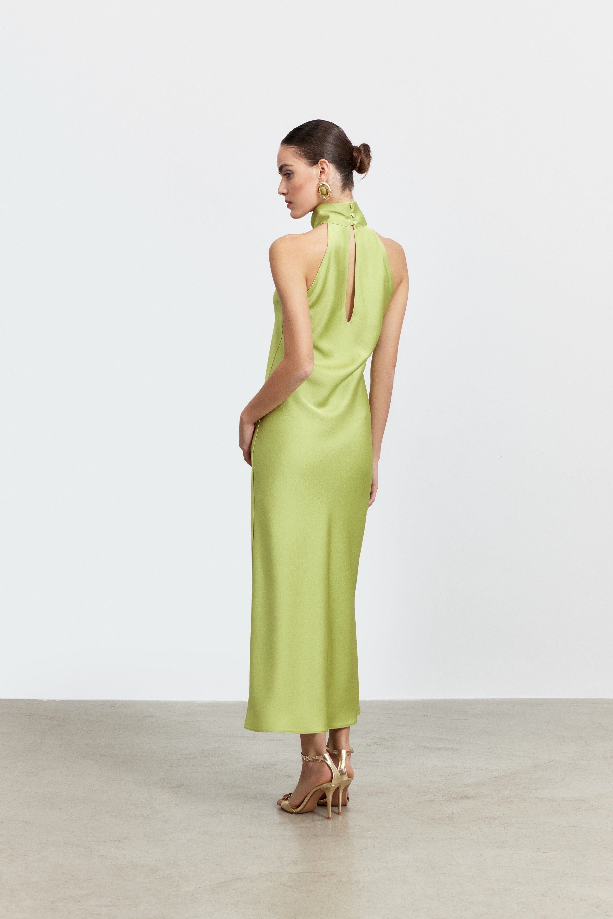 AUDREY STANDING COLLAR SATIN DRESS | PASTEL PINK