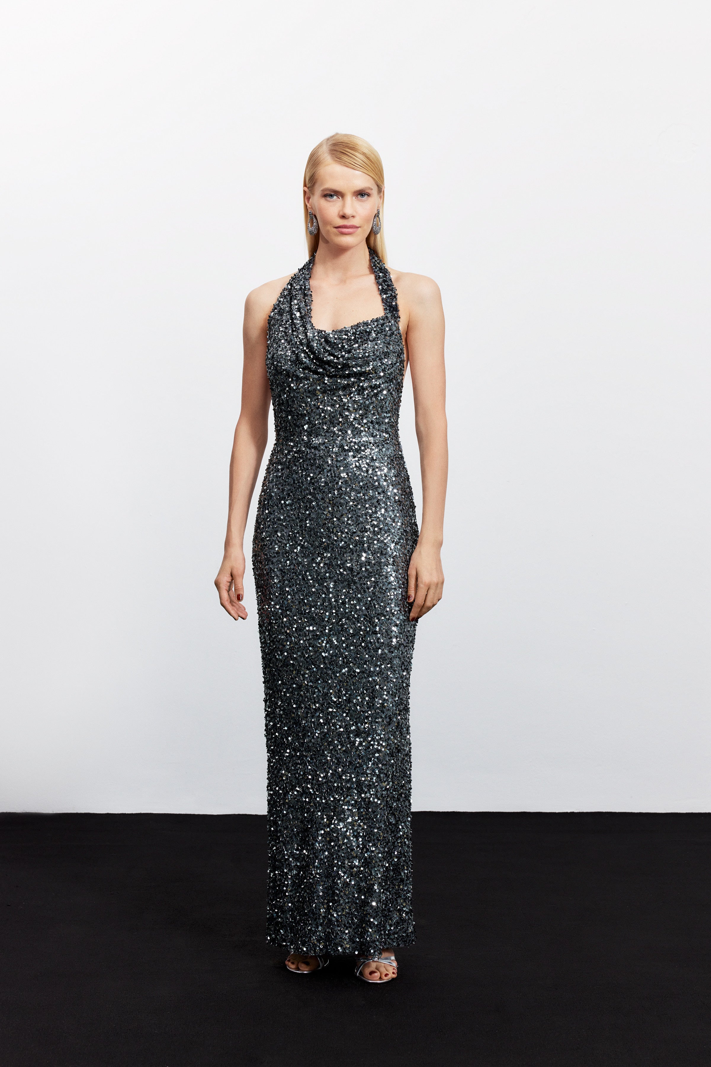 JANET ASİMETRİK ASKILI PAYET ELBİSE | ANTRASİT