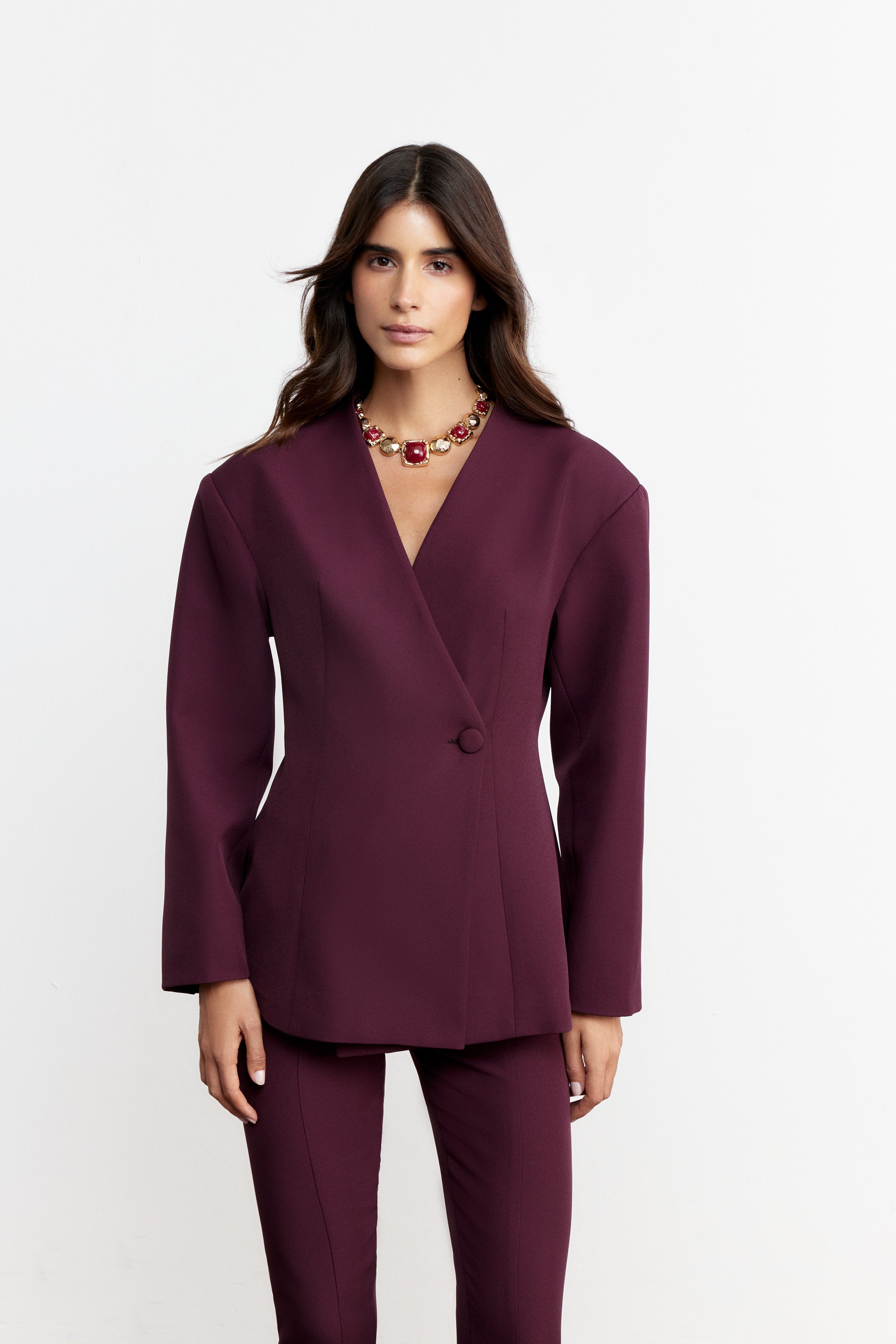 MERLOT KRUVAZE GENİŞ OMUZ BLAZER | VİŞNE