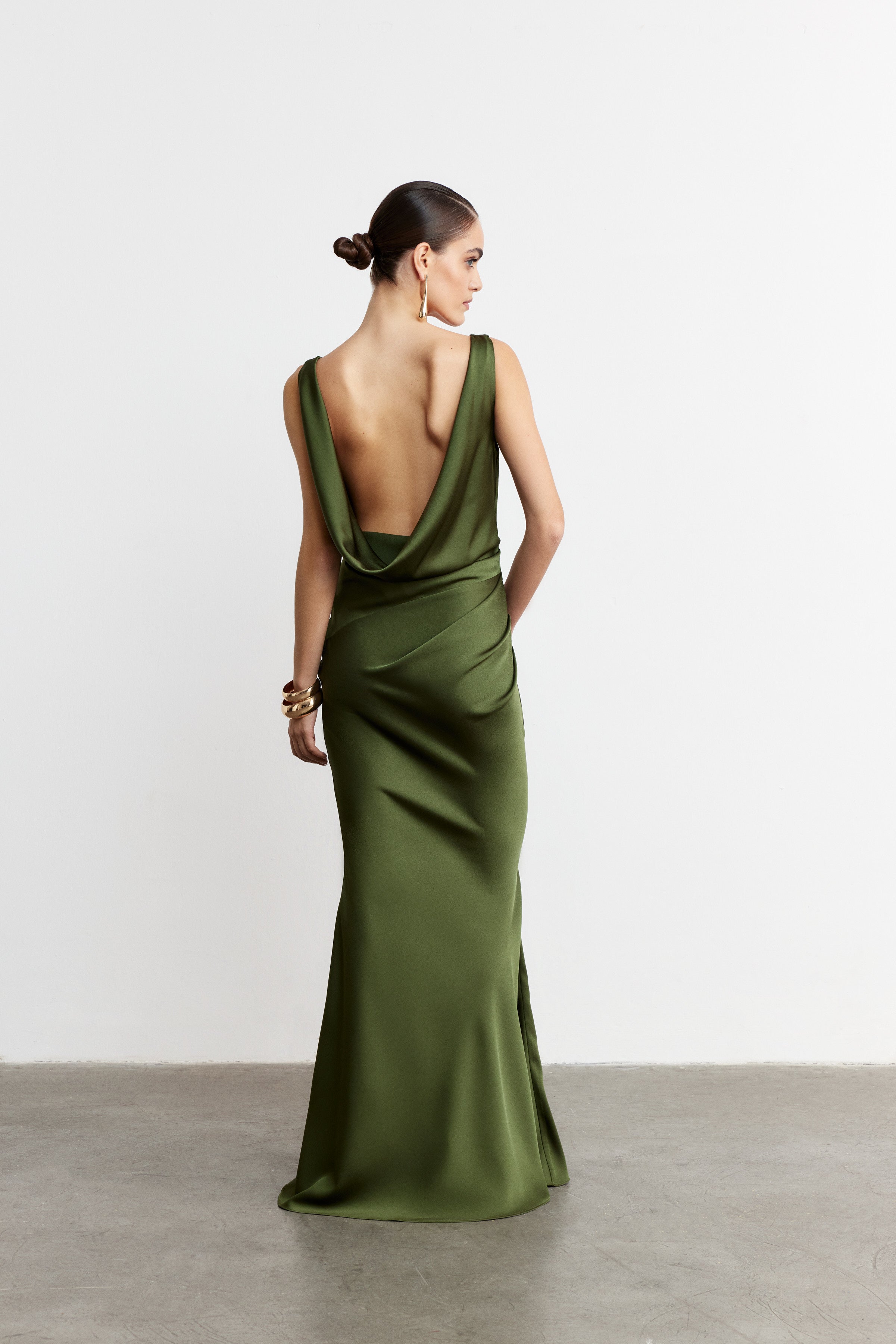 VIVIENNE DRAPELİ SATEN ELBİSE | HAKİ