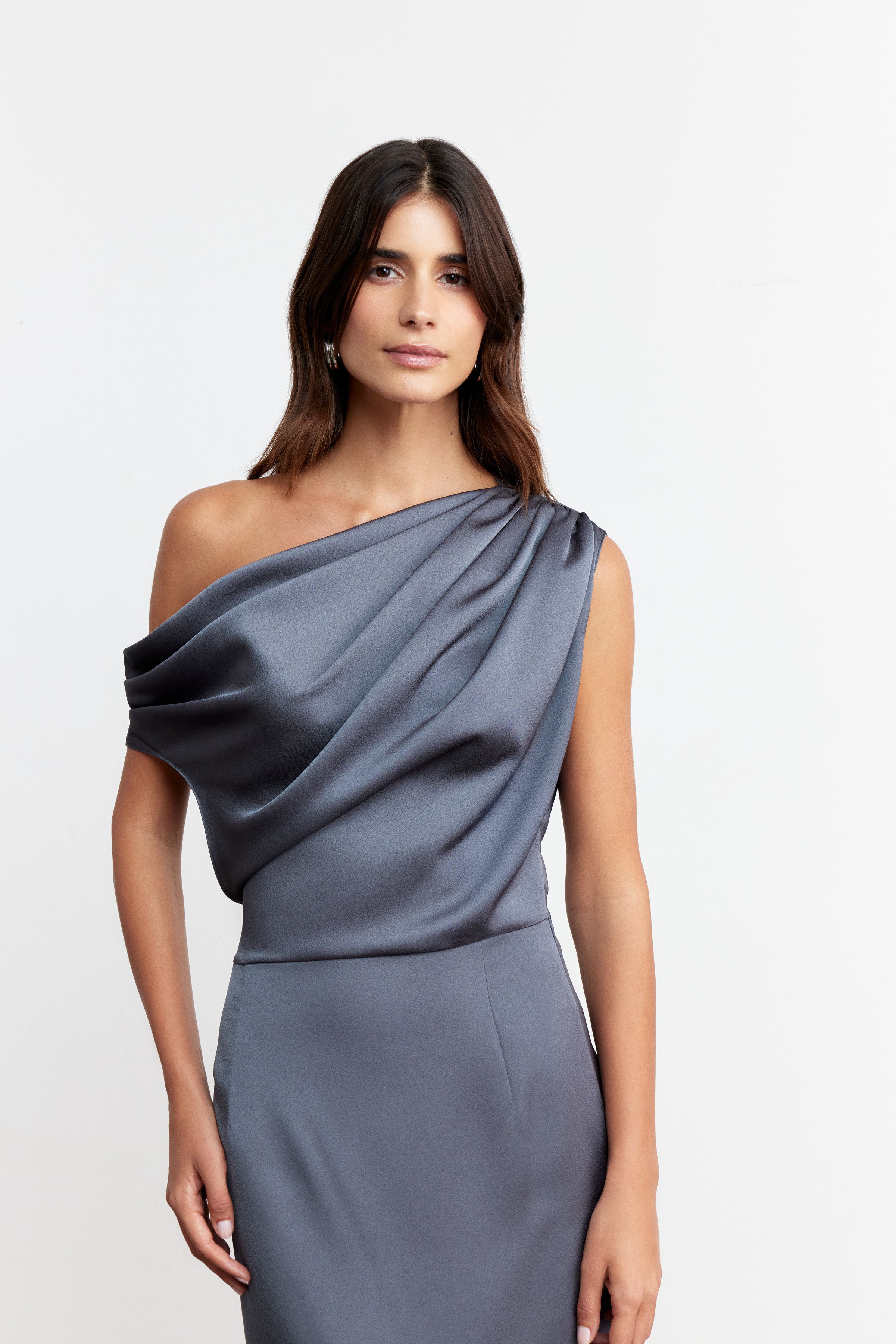 ALEXANDRA DRAPED MINI SATIN DRESS | BURGUNDY