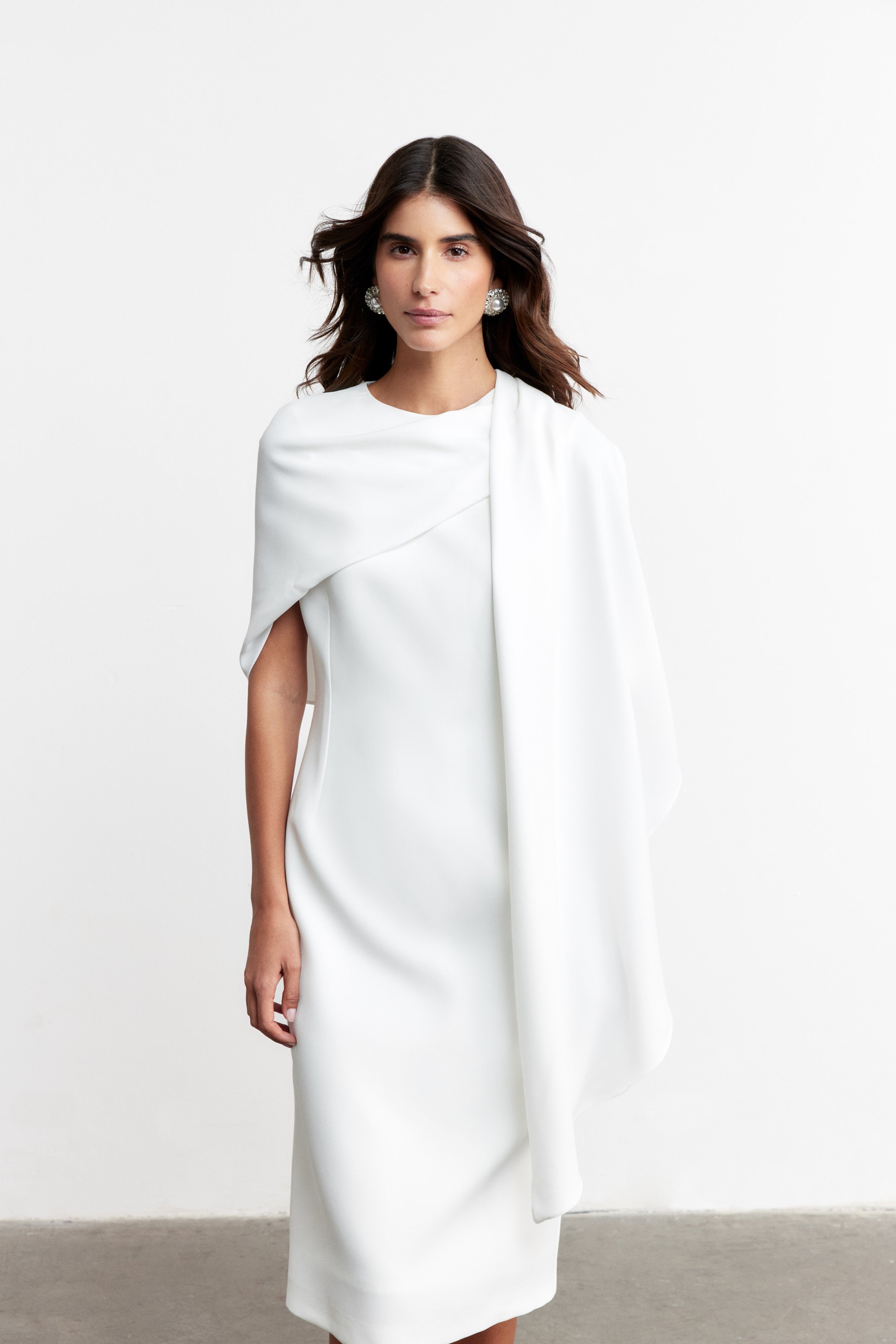 NOVA PELERİN DETAYLI ELBİSE | BEYAZ